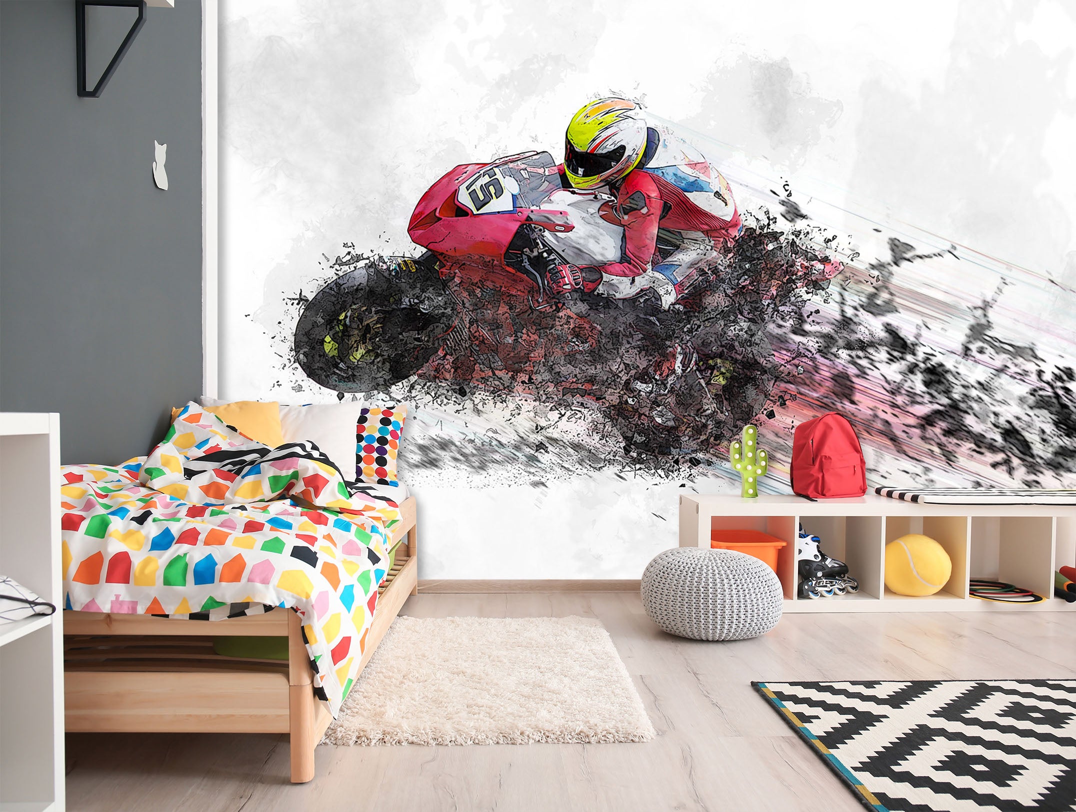3D Motorcycle Competition 124 Vehicle Wall Murals