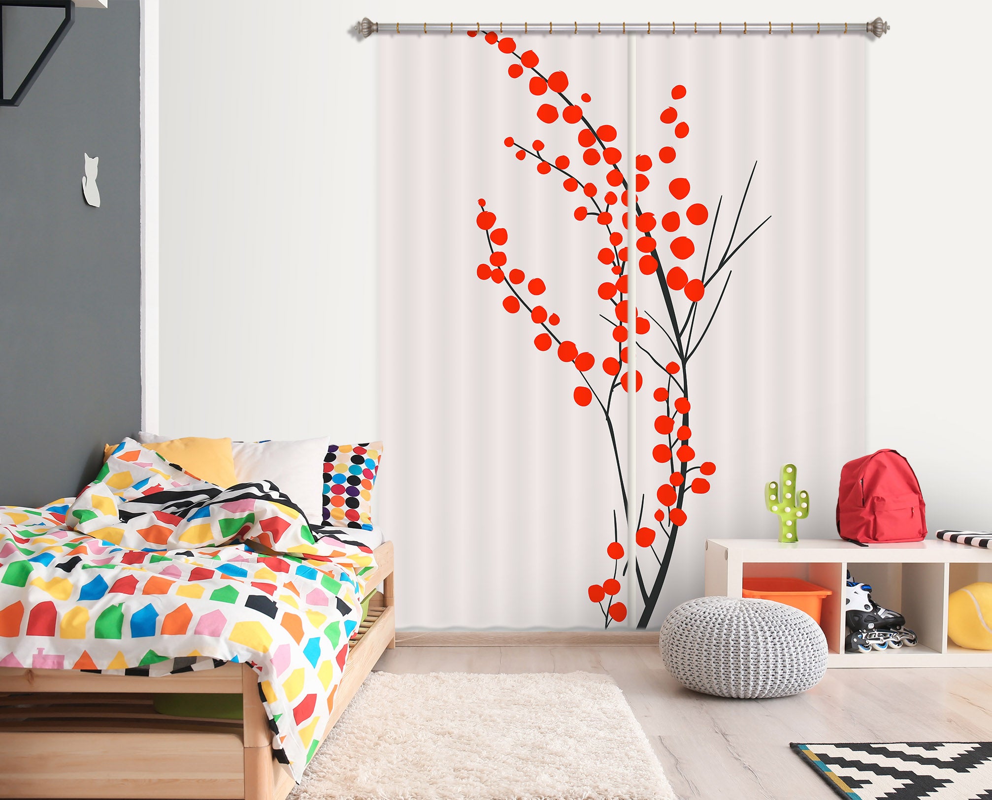 3D Red Flower Pattern 1138 Boris Draschoff Curtain Curtains Drapes