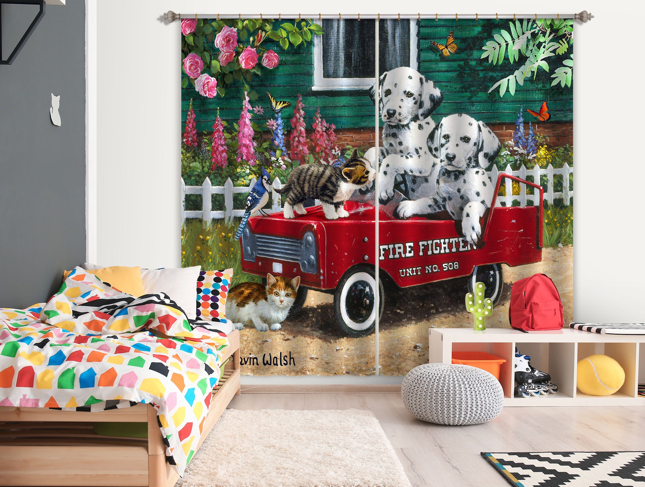3D Cute Dog Car 138 Kevin Walsh Curtain Curtains Drapes