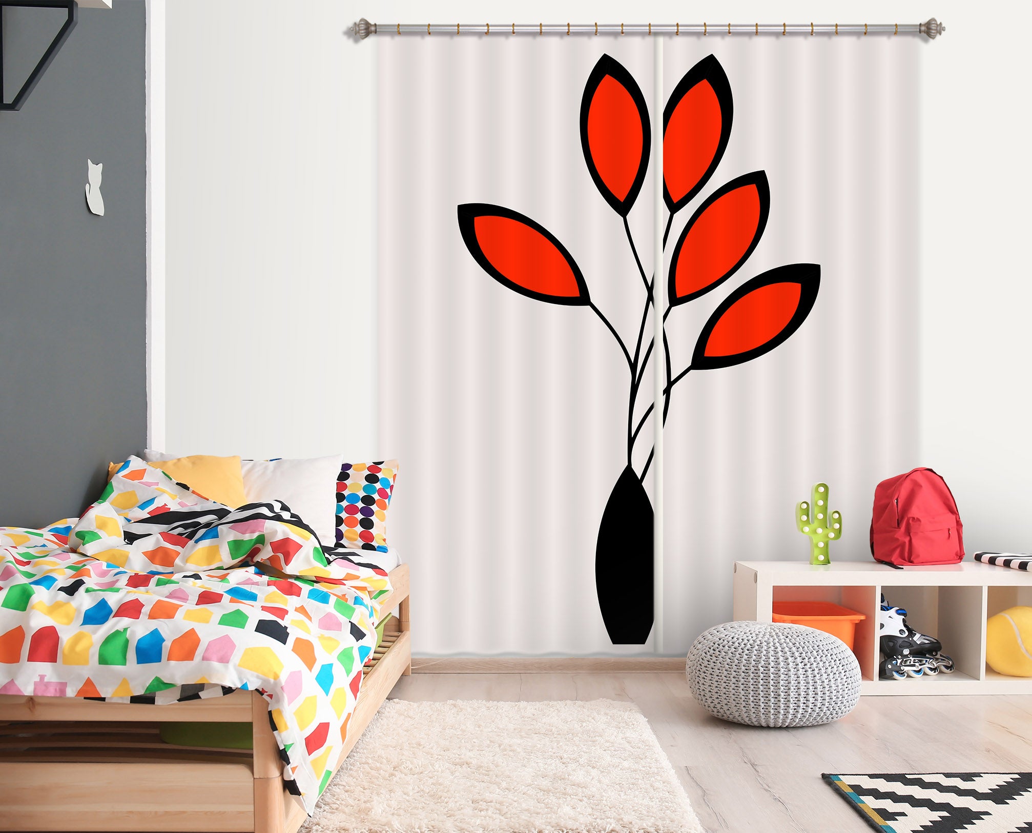 3D Red Leaves 1025 Boris Draschoff Curtain Curtains Drapes