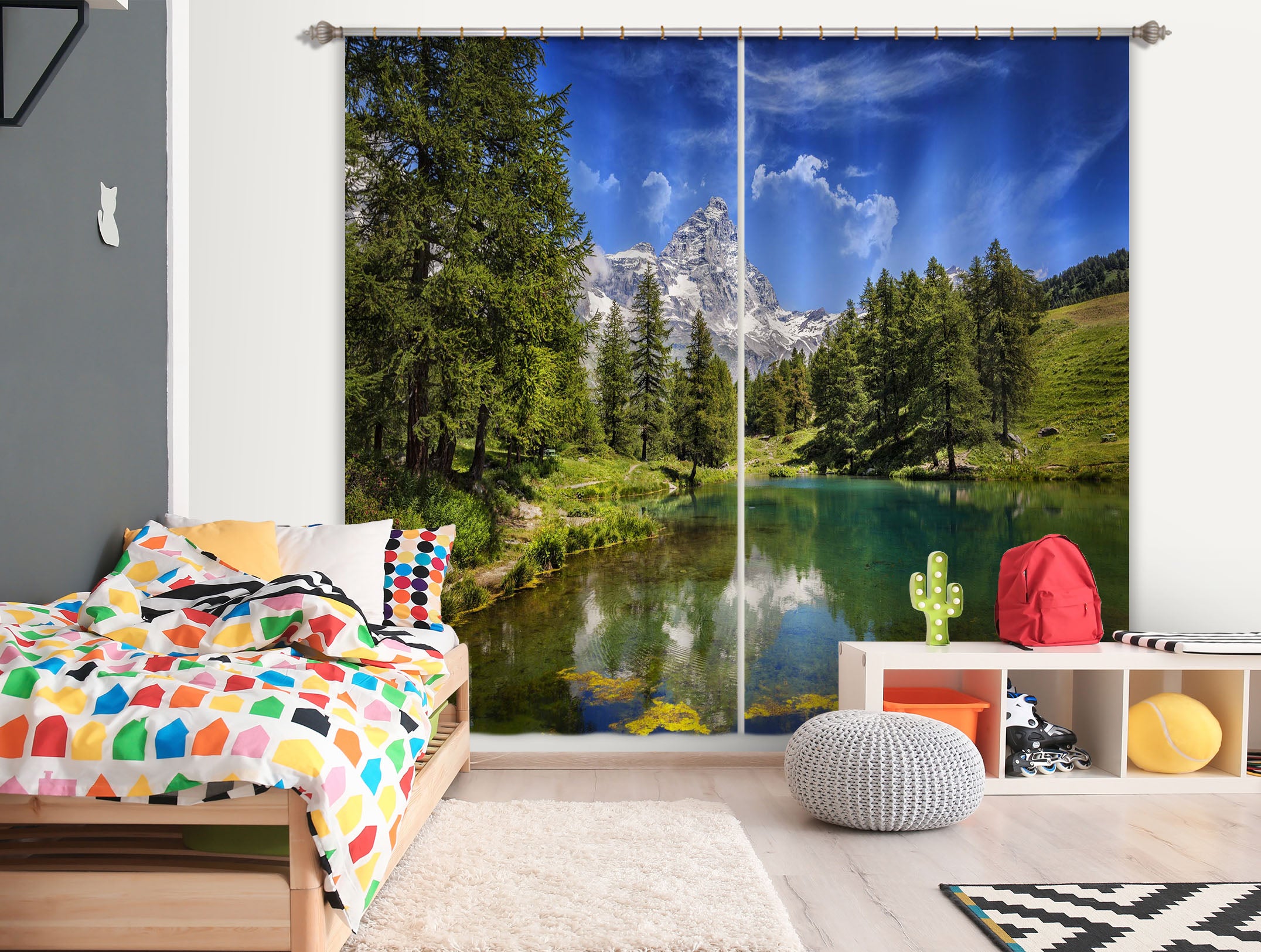 3D Forest Lake 054 Marco Carmassi Curtain Curtains Drapes