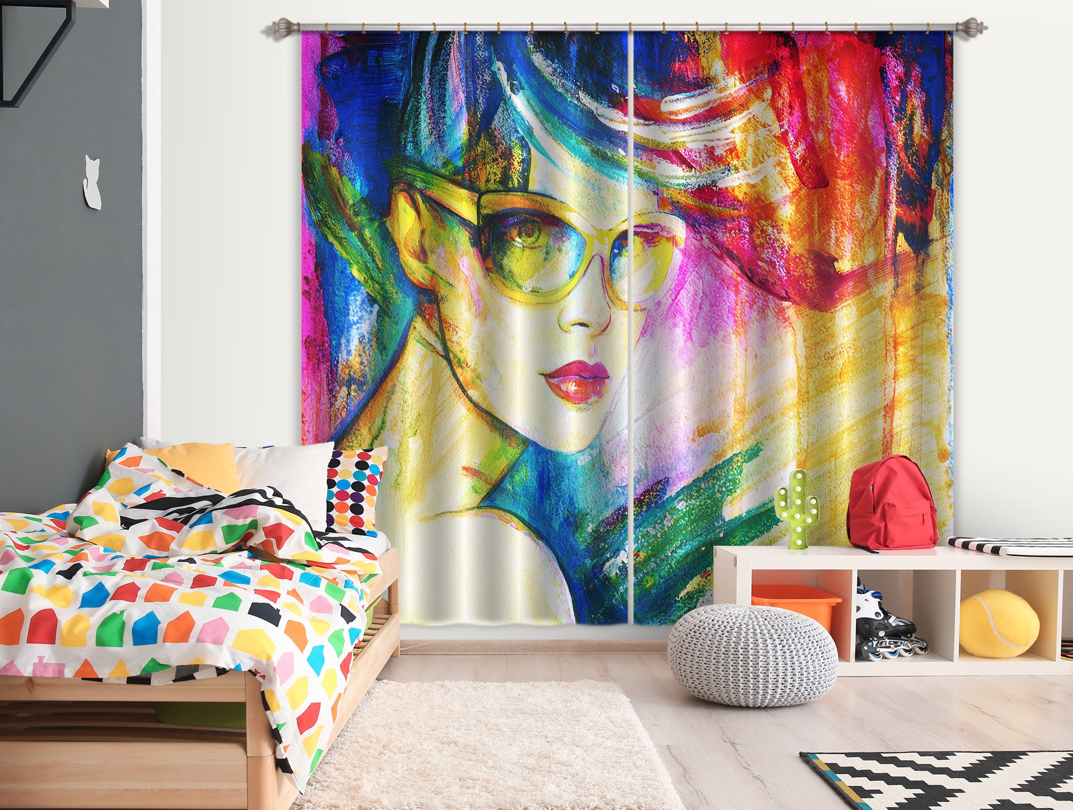3D Glasses Girl 051 Curtains Drapes
