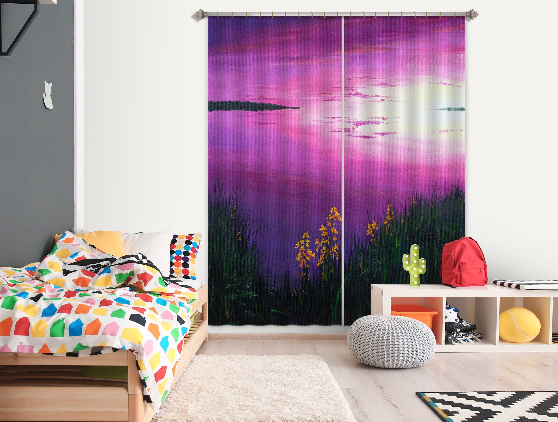 3D Grass Purple Sky 1734 Marina Zotova Curtain Curtains Drapes