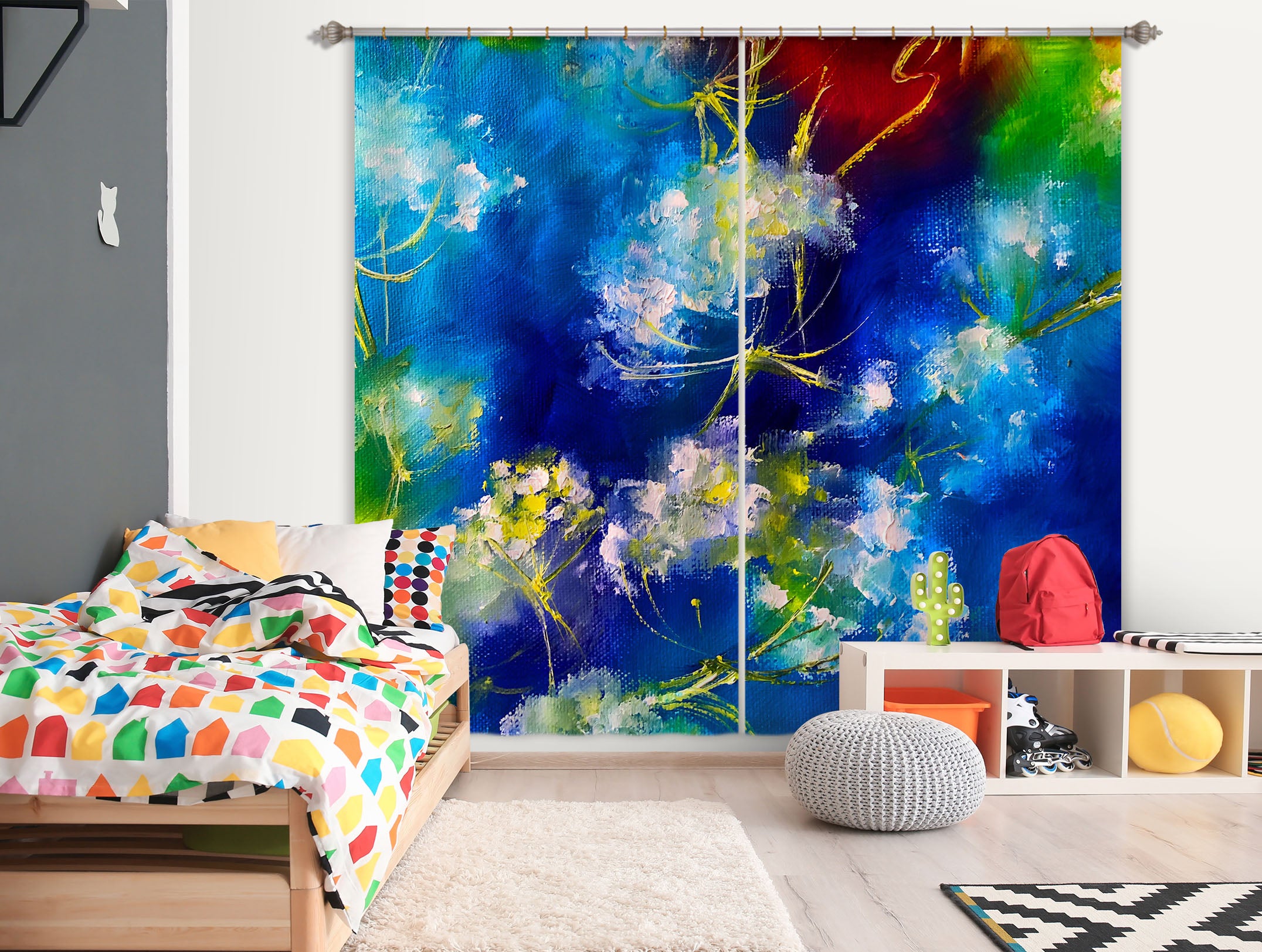 3D Blue Flower 2420 Skromova Marina Curtain Curtains Drapes