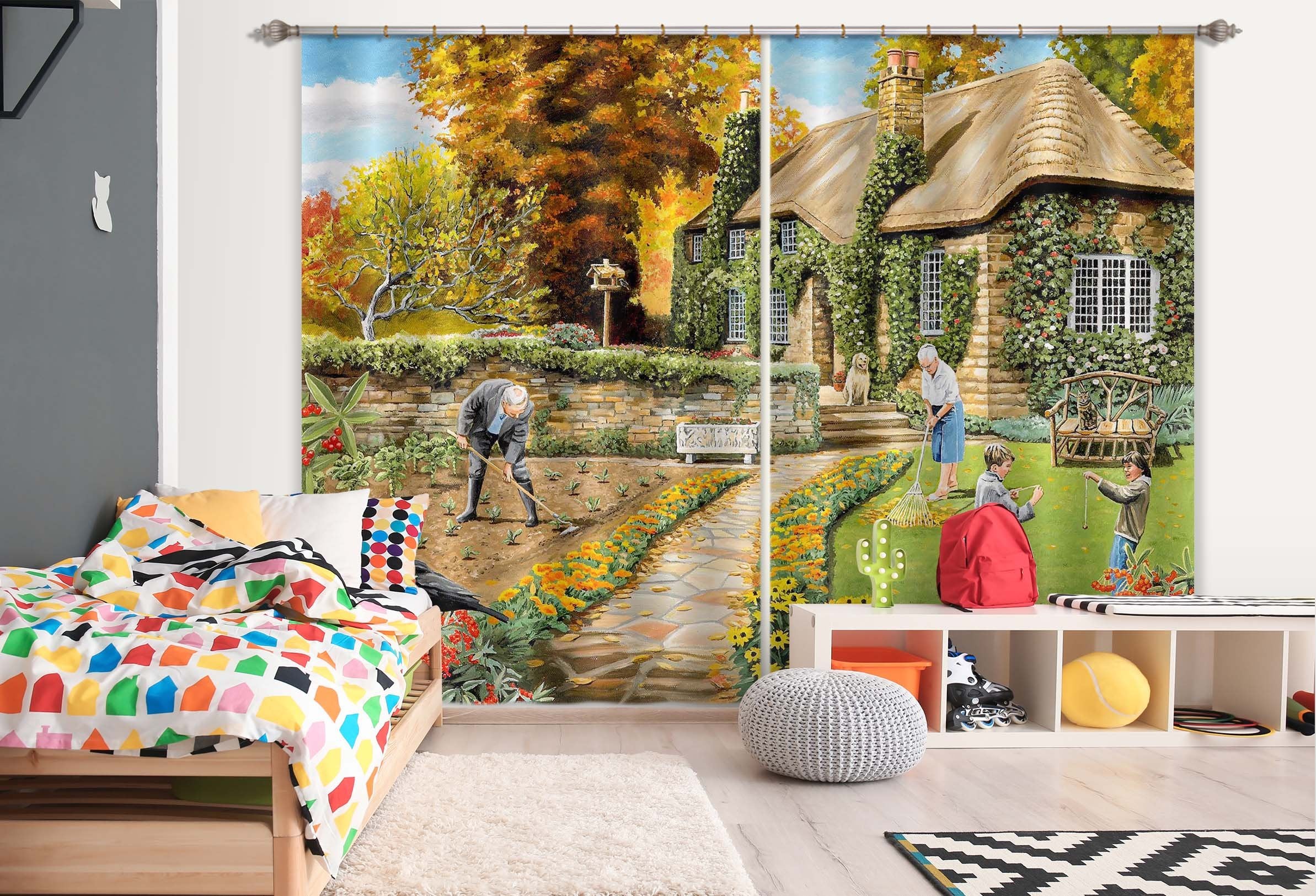 3D Autumn Garden 045 Trevor Mitchell Curtain Curtains Drapes Wallpaper AJ Wallpaper