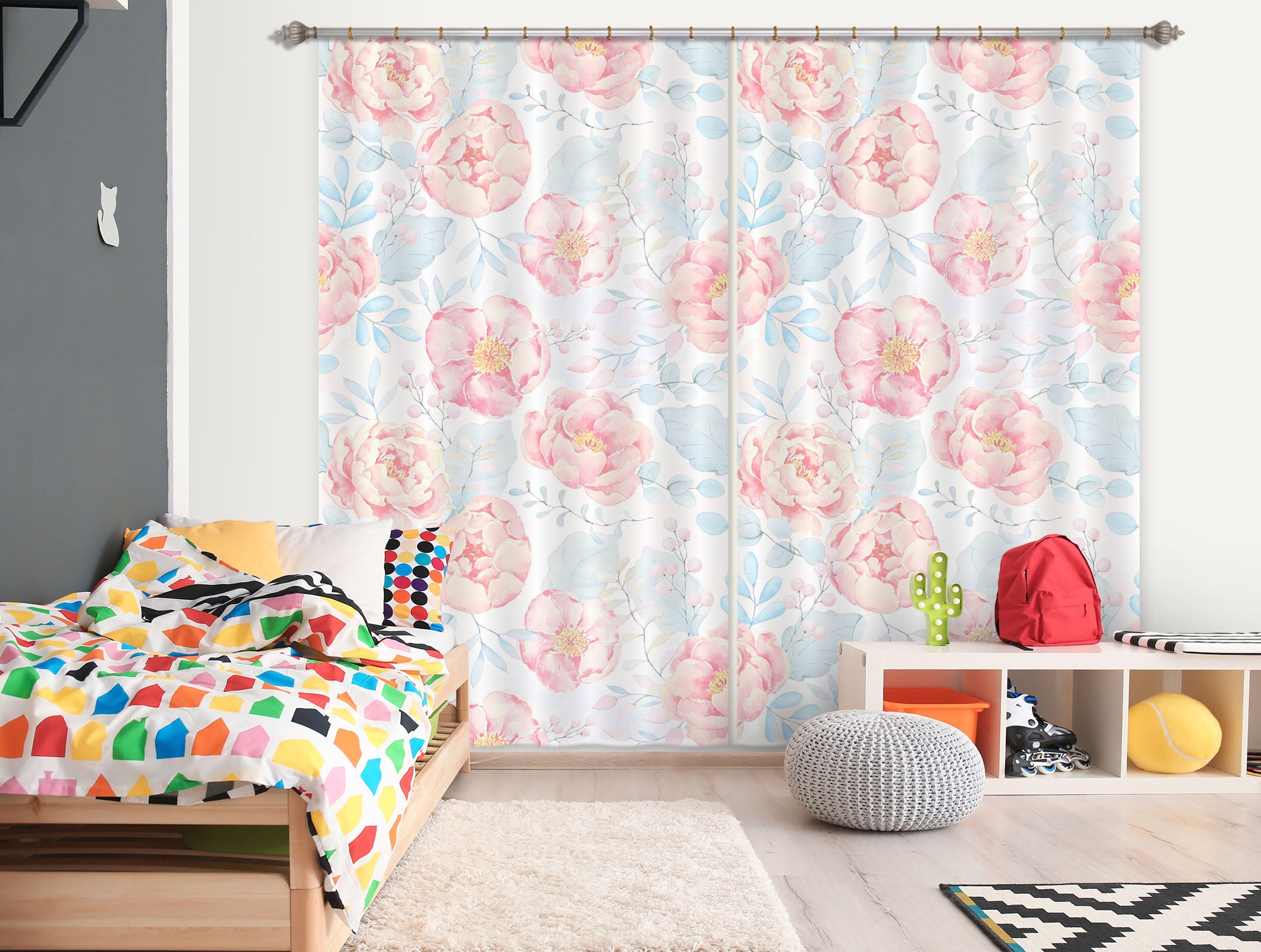 3D Pink Peony 233 Uta Naumann Curtain Curtains Drapes