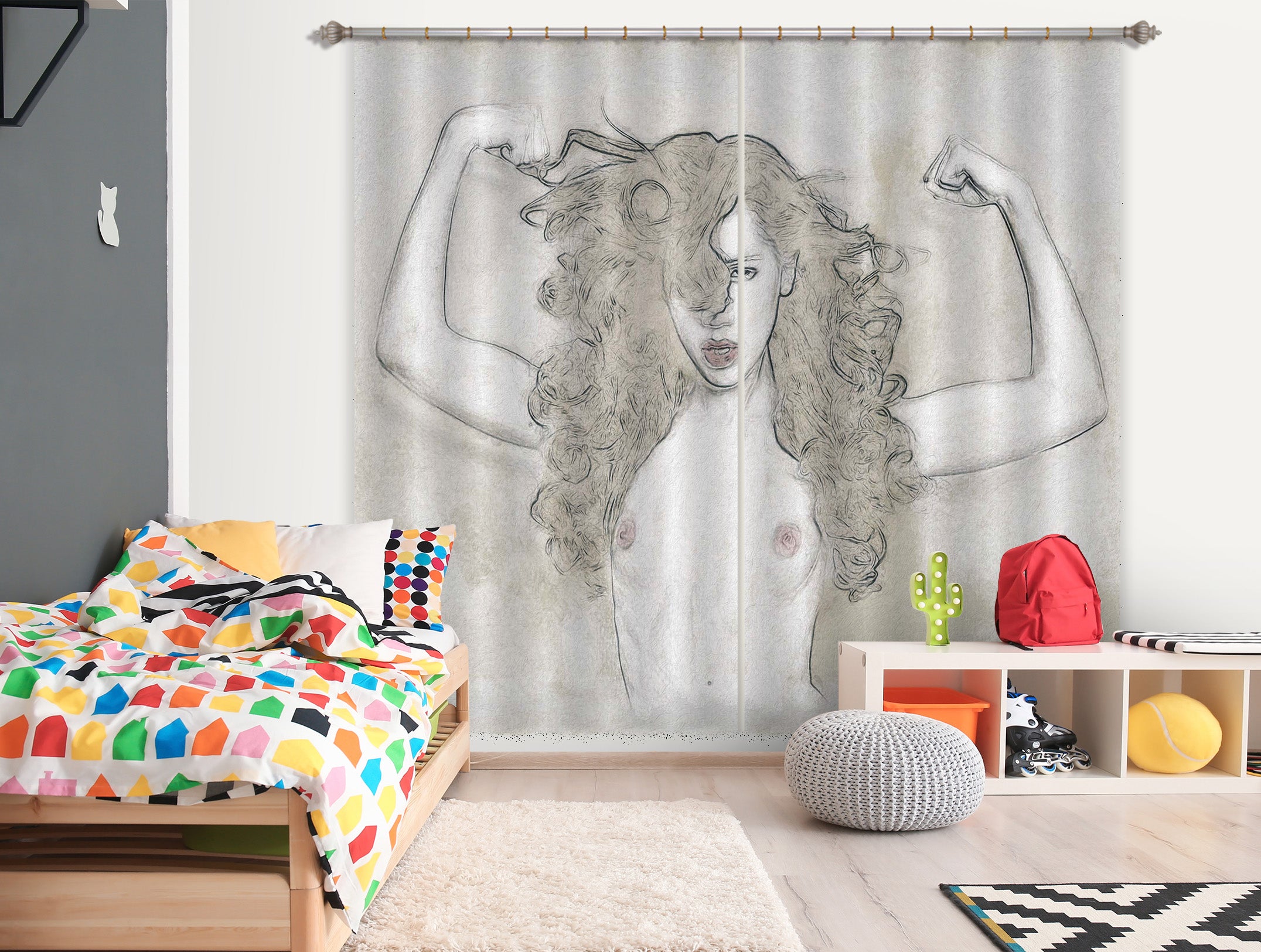 3D Cute Girl 049 Marco Cavazzana Curtain Curtains Drapes
