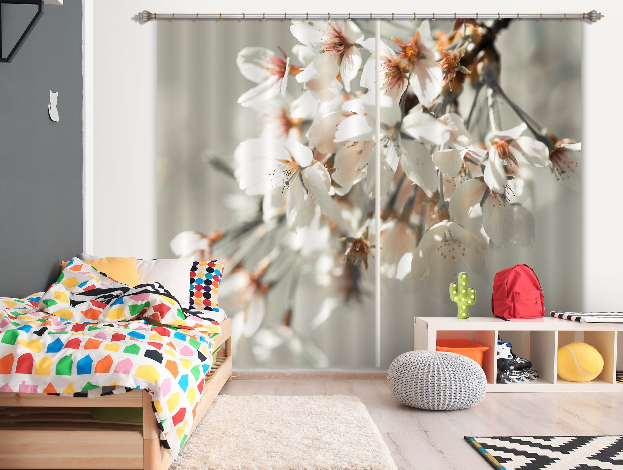 3D White Flowers 208 Assaf Frank Curtain Curtains Drapes