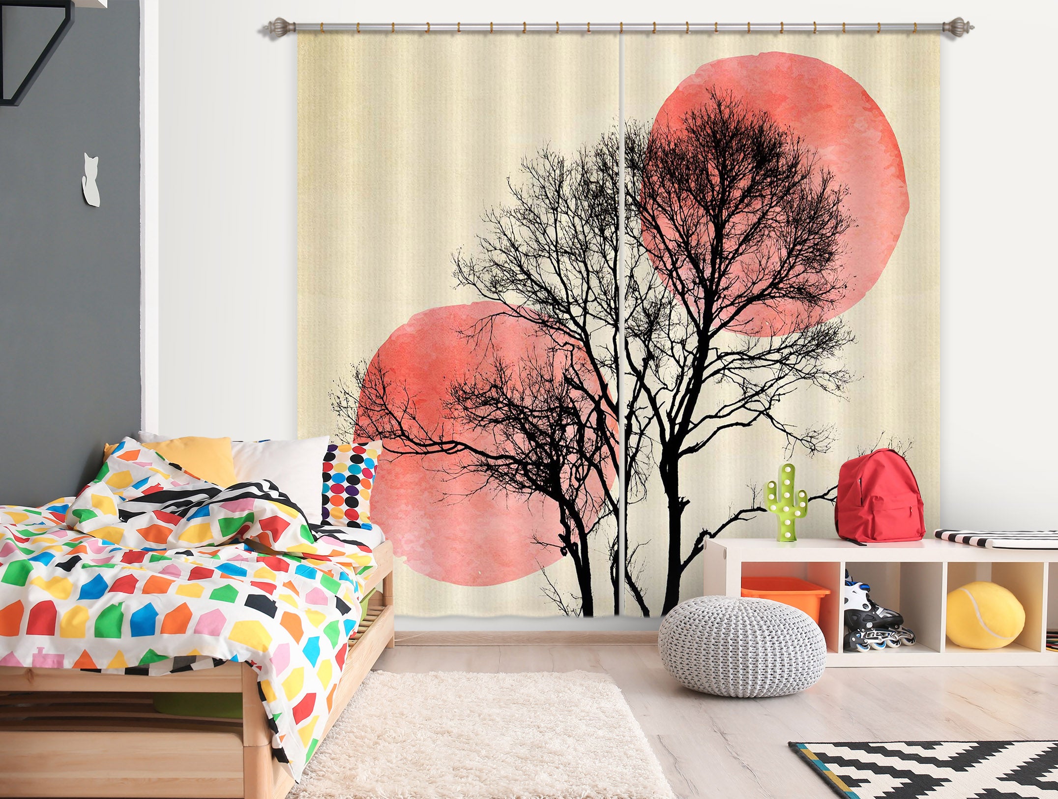 3D Moon Hiding 051 Boris Draschoff Curtain Curtains Drapes