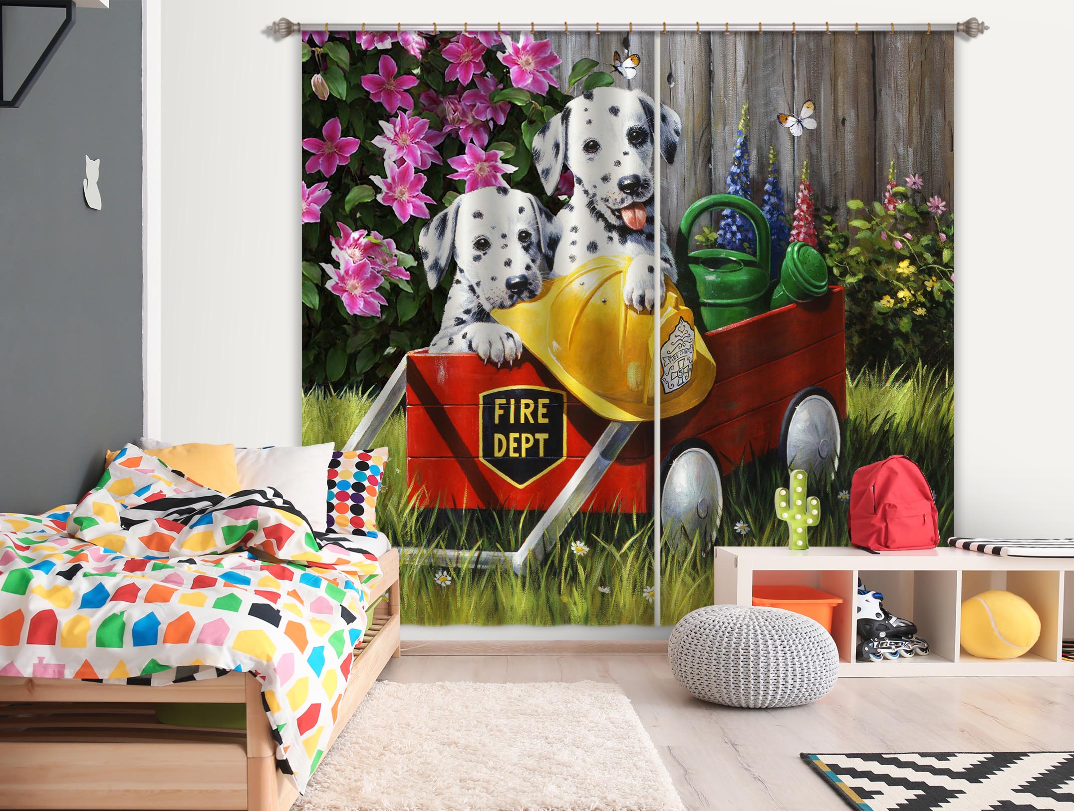 3D Dalmatian Flower 135 Kevin Walsh Curtain Curtains Drapes