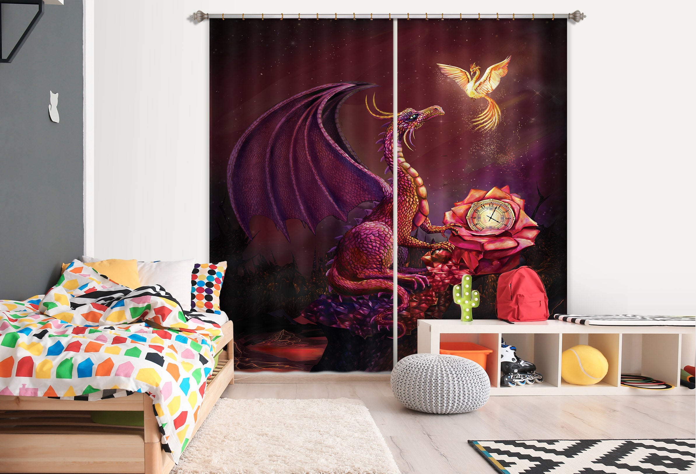 3D Flying Dragon 127 Rose Catherine Khan Curtain Curtains Drapes