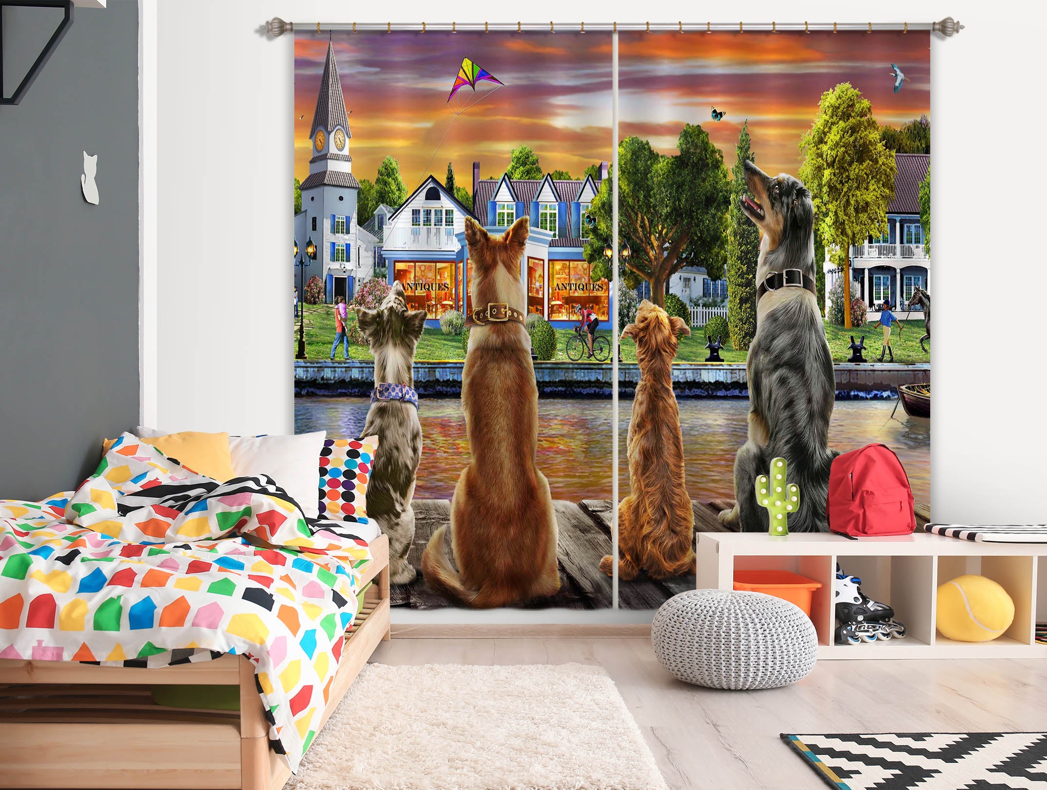3D Dog Guard 063 Adrian Chesterman Curtain Curtains Drapes