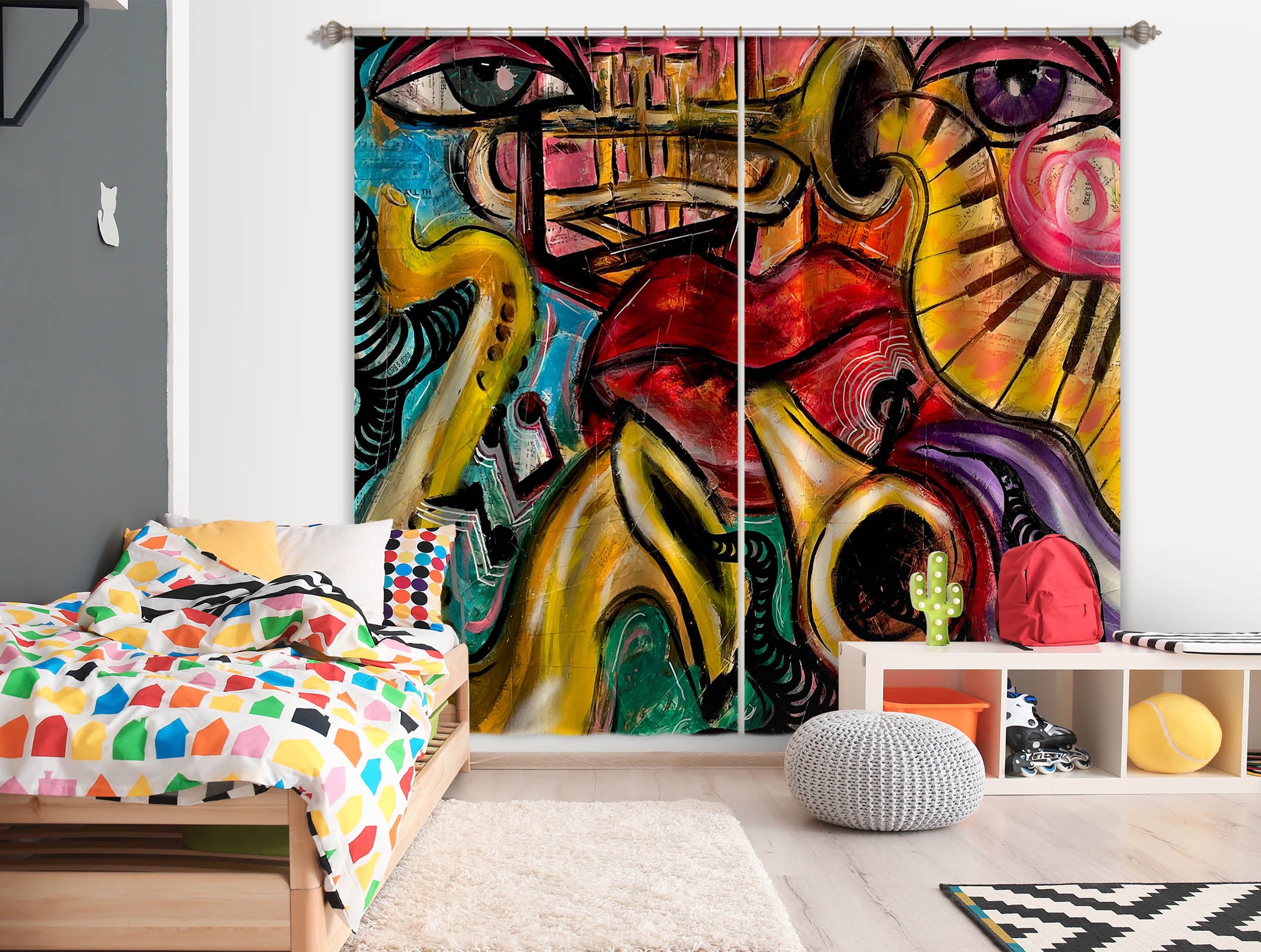 3D Retro Graffiti 375 Jacqueline Reynoso Curtain Curtains Drapes