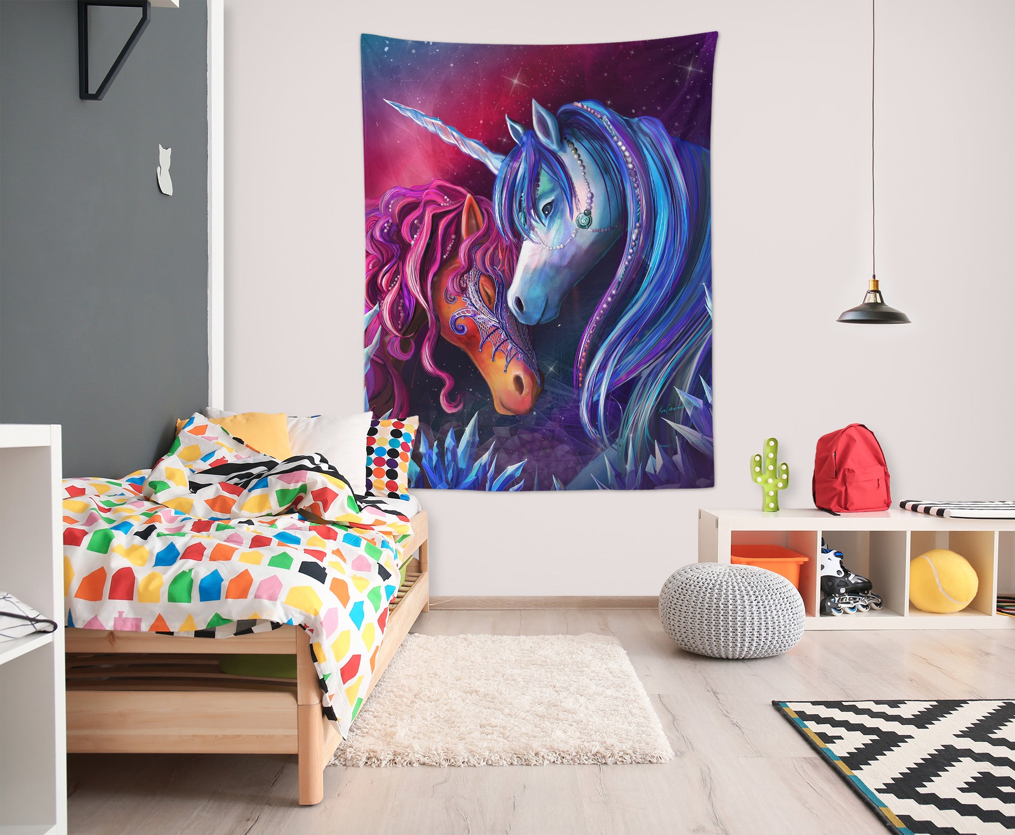 3D Unicorn Couple 5214 Rose Catherine Khan Tapestry Hanging Cloth Hang