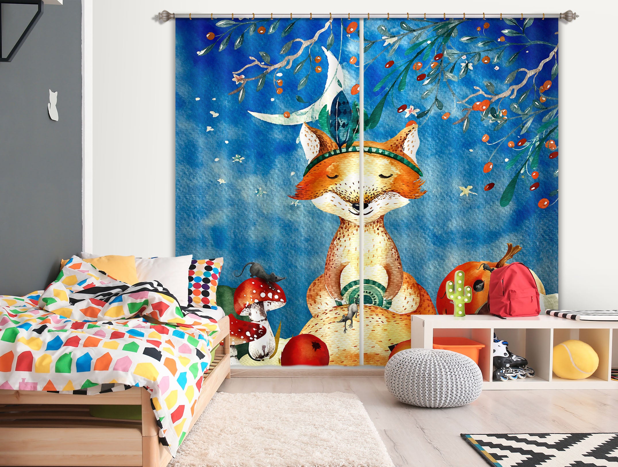 3D Moon Fox 172 Uta Naumann Curtain Curtains Drapes