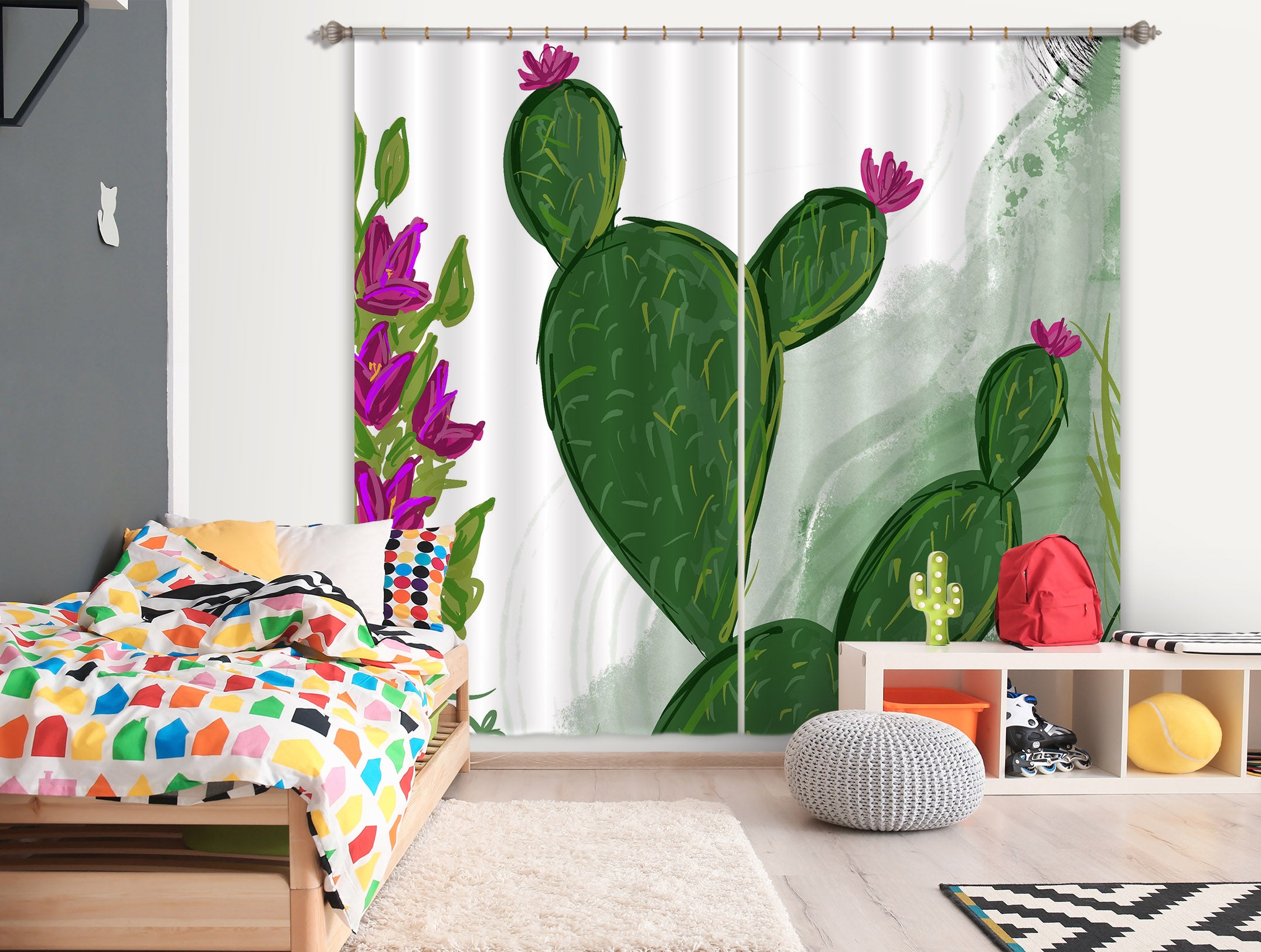 3D Green Cactus 383 Jacqueline Reynoso Curtain Curtains Drapes