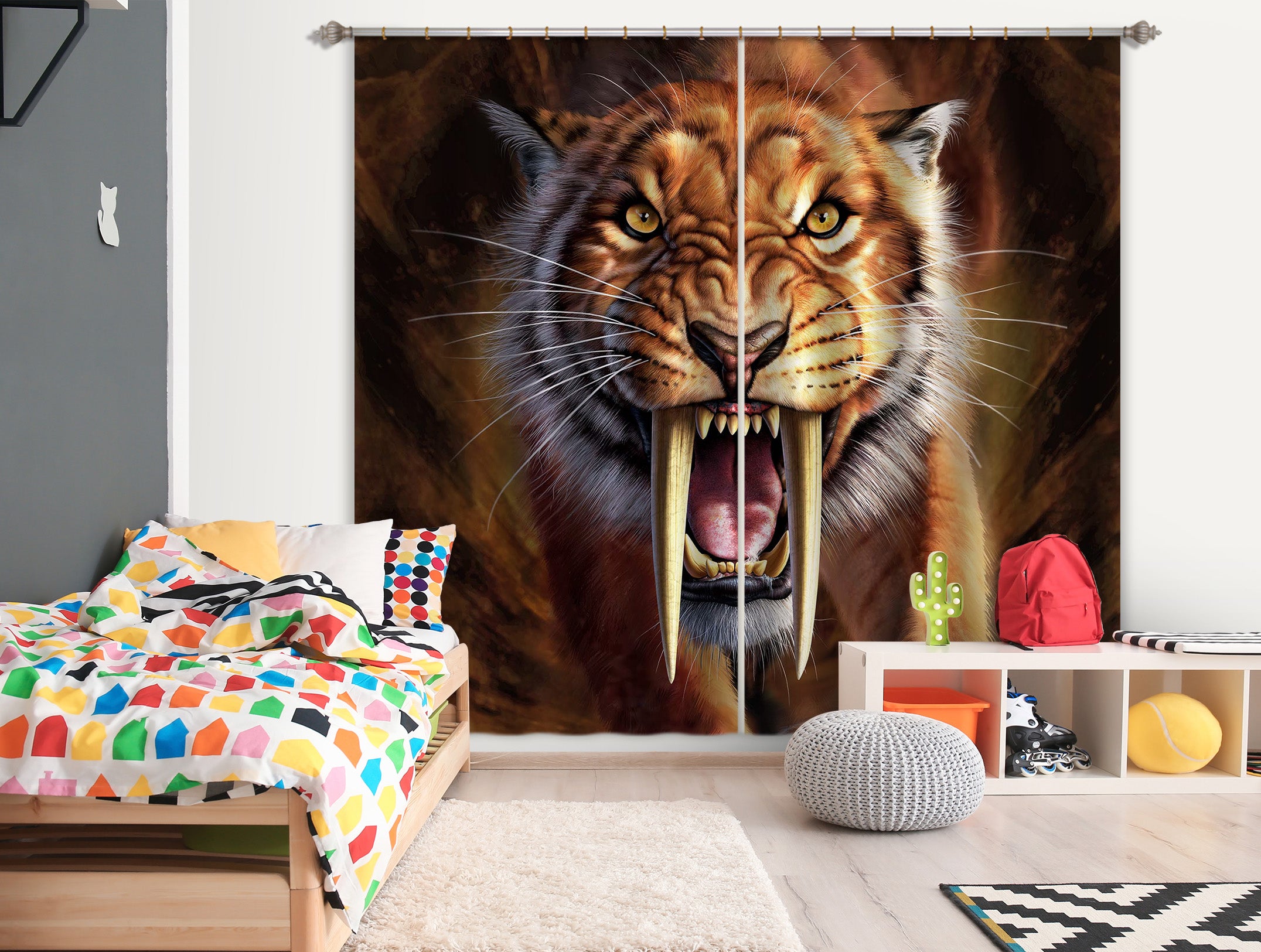 3D Tiger Teeth 073 Jerry LoFaro Curtain Curtains Drapes