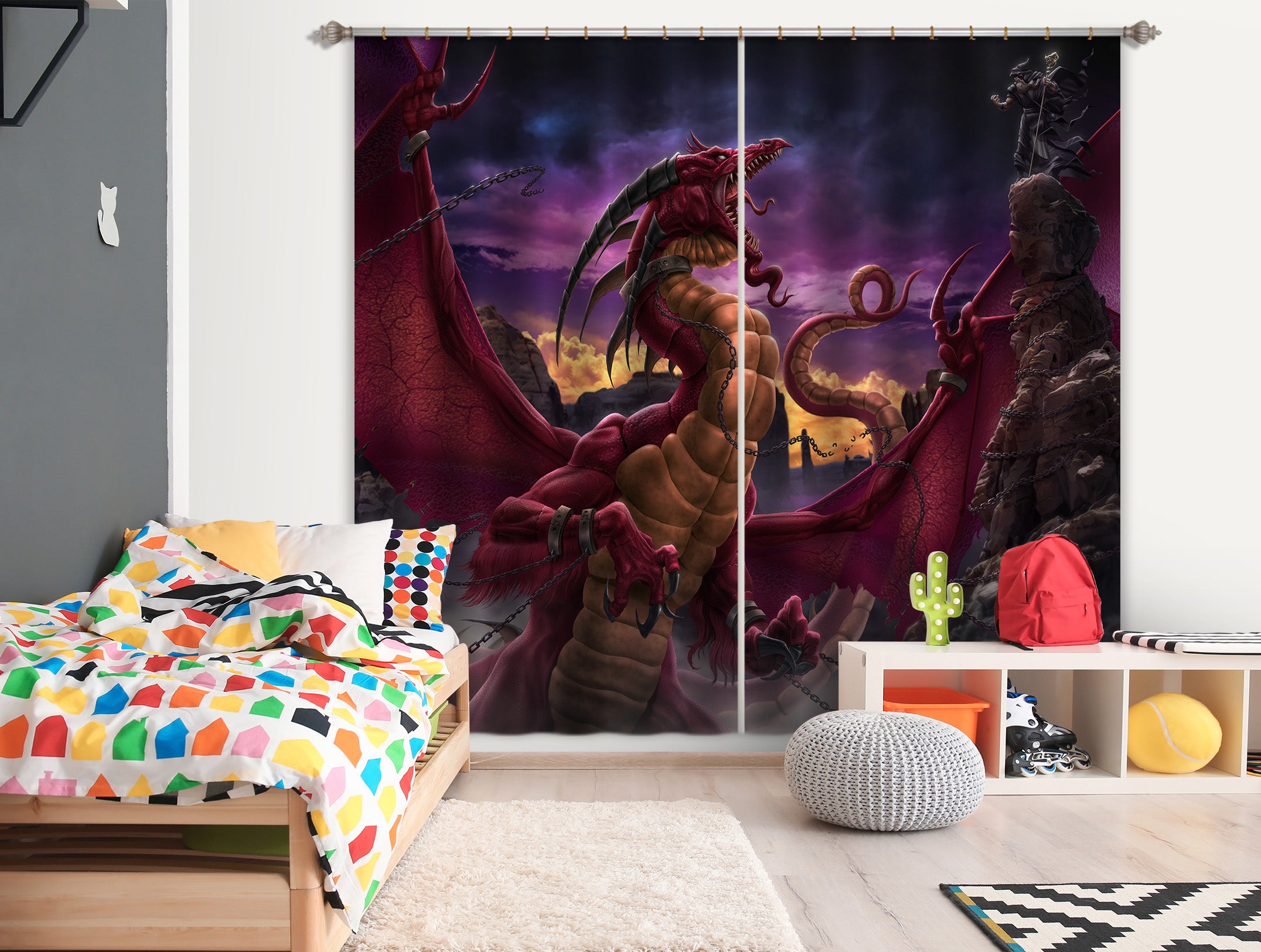 3D Red Big Dragon 5057 Tom Wood Curtain Curtains Drapes