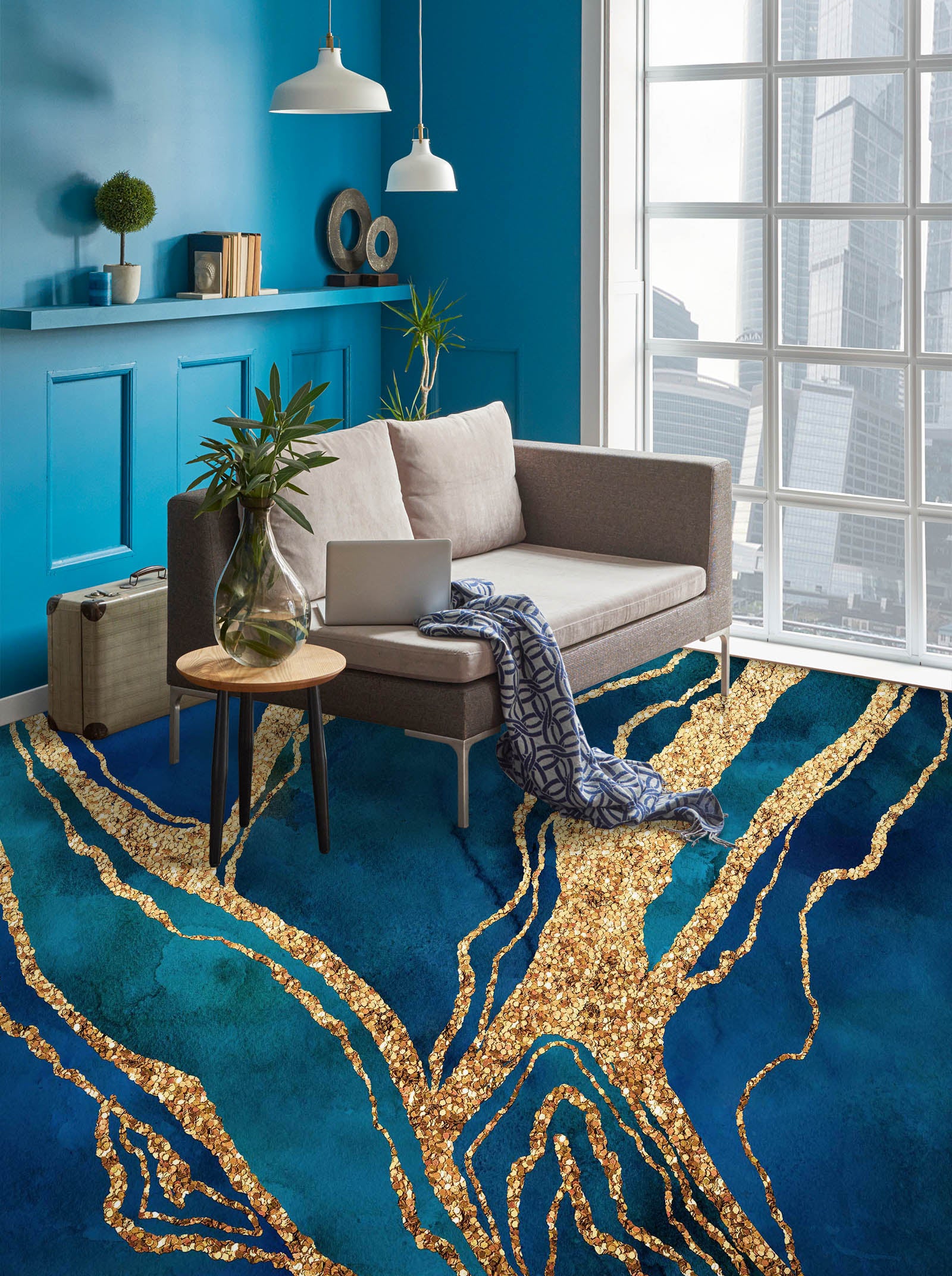 3D Blue Gold Texture 102123 Andrea Haase Floor Mural Wallpaper Murals Self-Adhesive Removable Print Epoxy