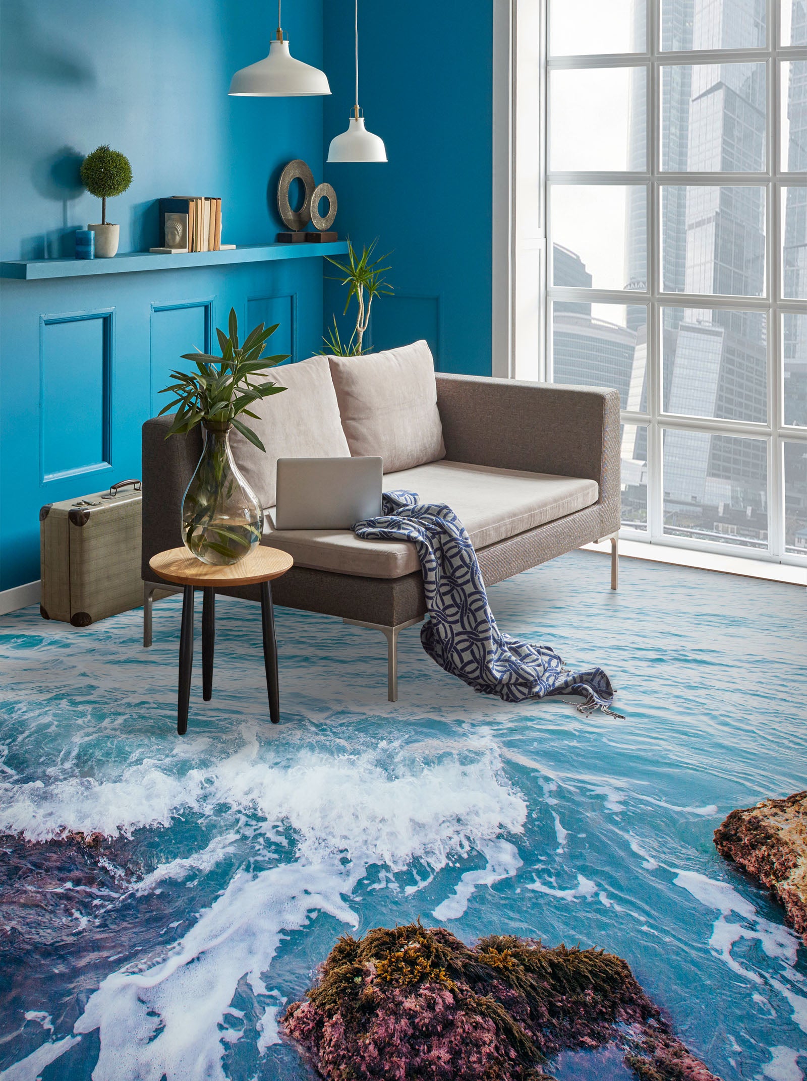 3D Light Blue Sea In Summer 1288 Floor Mural