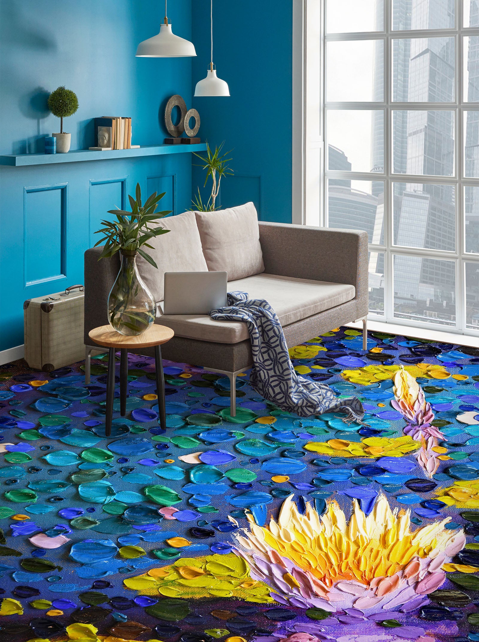 3D Lotus Pink 102171 Dena Tollefson Floor Mural Wallpaper Murals Self-Adhesive Removable Print Epoxy