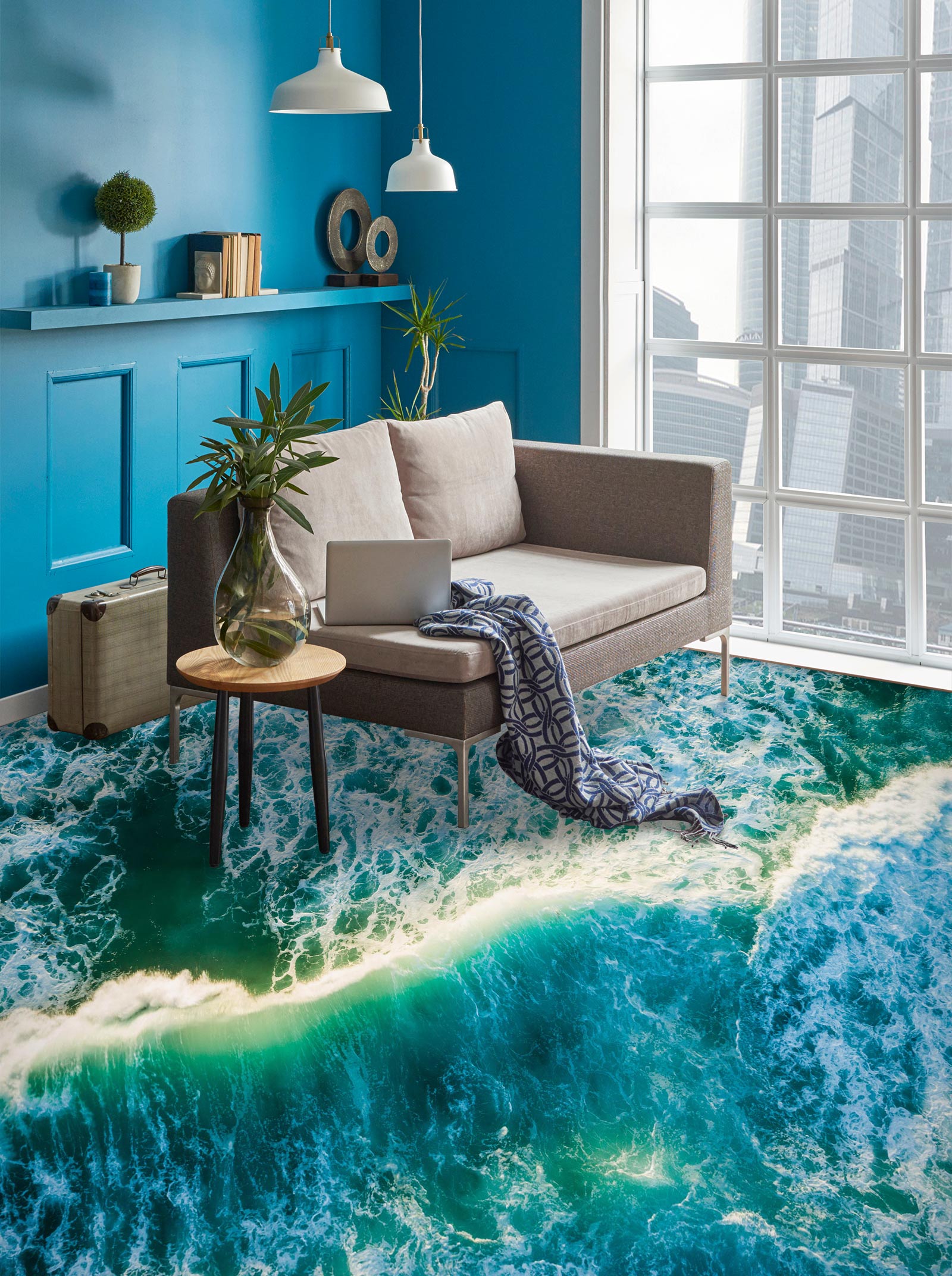 3D Yellow Wave Dividing Line 167 Floor Mural Wallpaper Murals Rug & Mat Print Epoxy waterproof bath floor