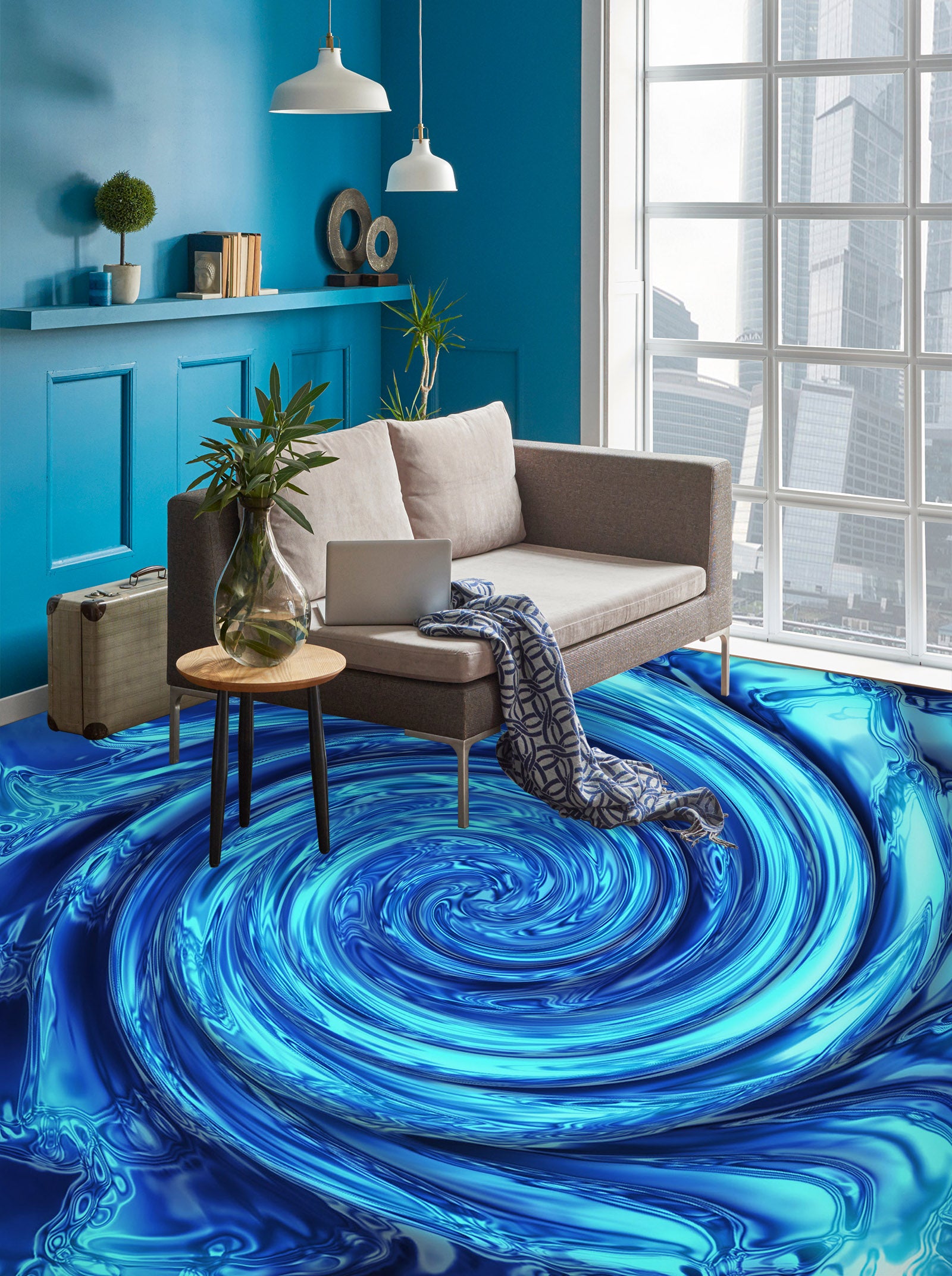 3D Blue Swirl Painting 066 Floor Mural Wallpaper Murals Rug & Mat Print Epoxy waterproof bath floor