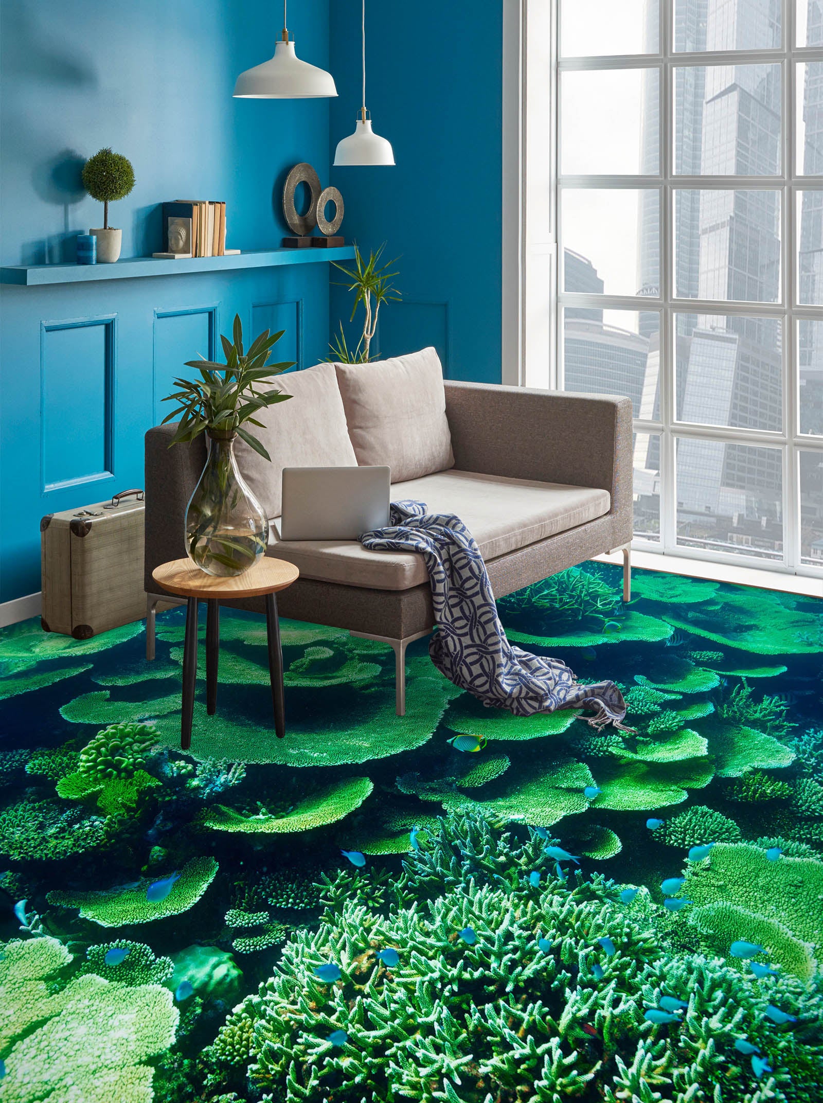 3D Vivid Green Coral 1425 Floor Mural Wallpaper Murals Self-Adhesive Removable Print Epoxy