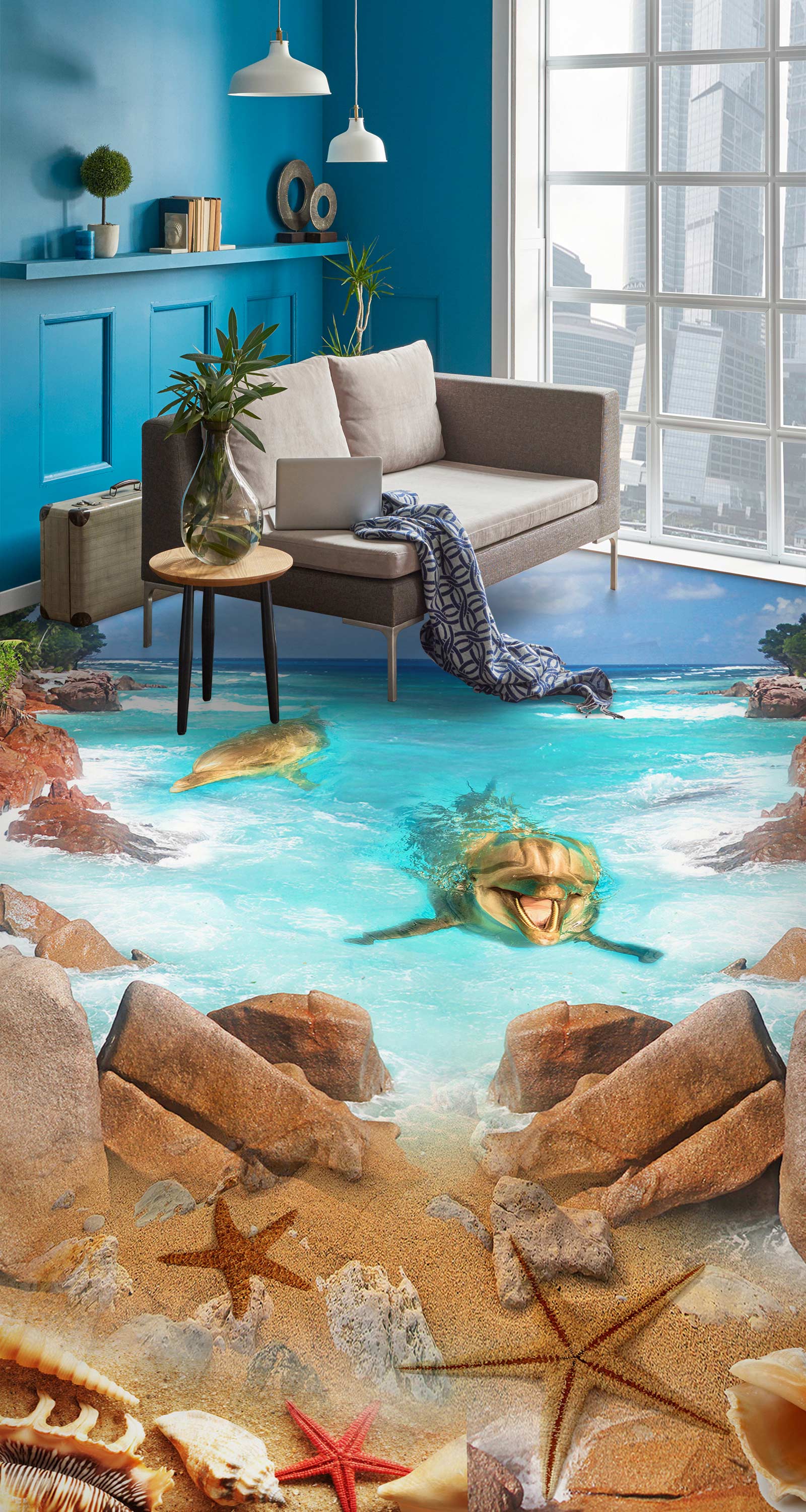 3D Sunshine Dolphins 182 Floor Mural Wallpaper Murals Rug & Mat Print Epoxy waterproof bath floor