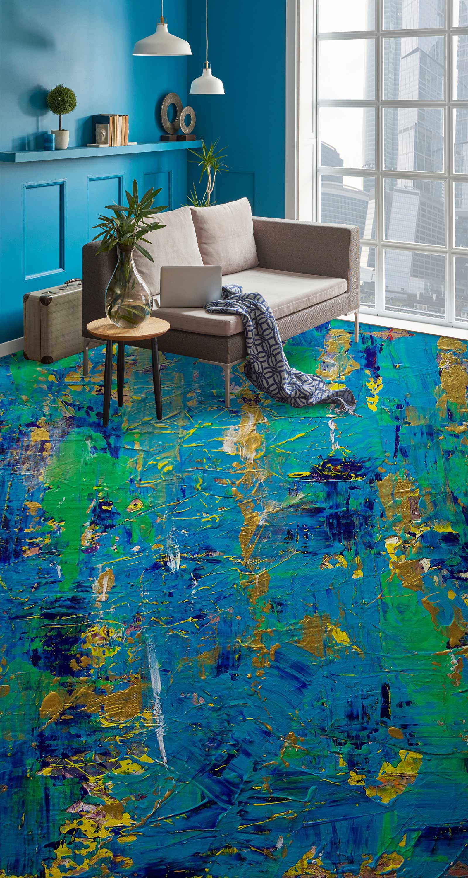 3D Blue Green Oil Painting 96110 Allan P. Friedlander Floor Mural Wallpaper Murals Self-Adhesive Removable Print Epoxy