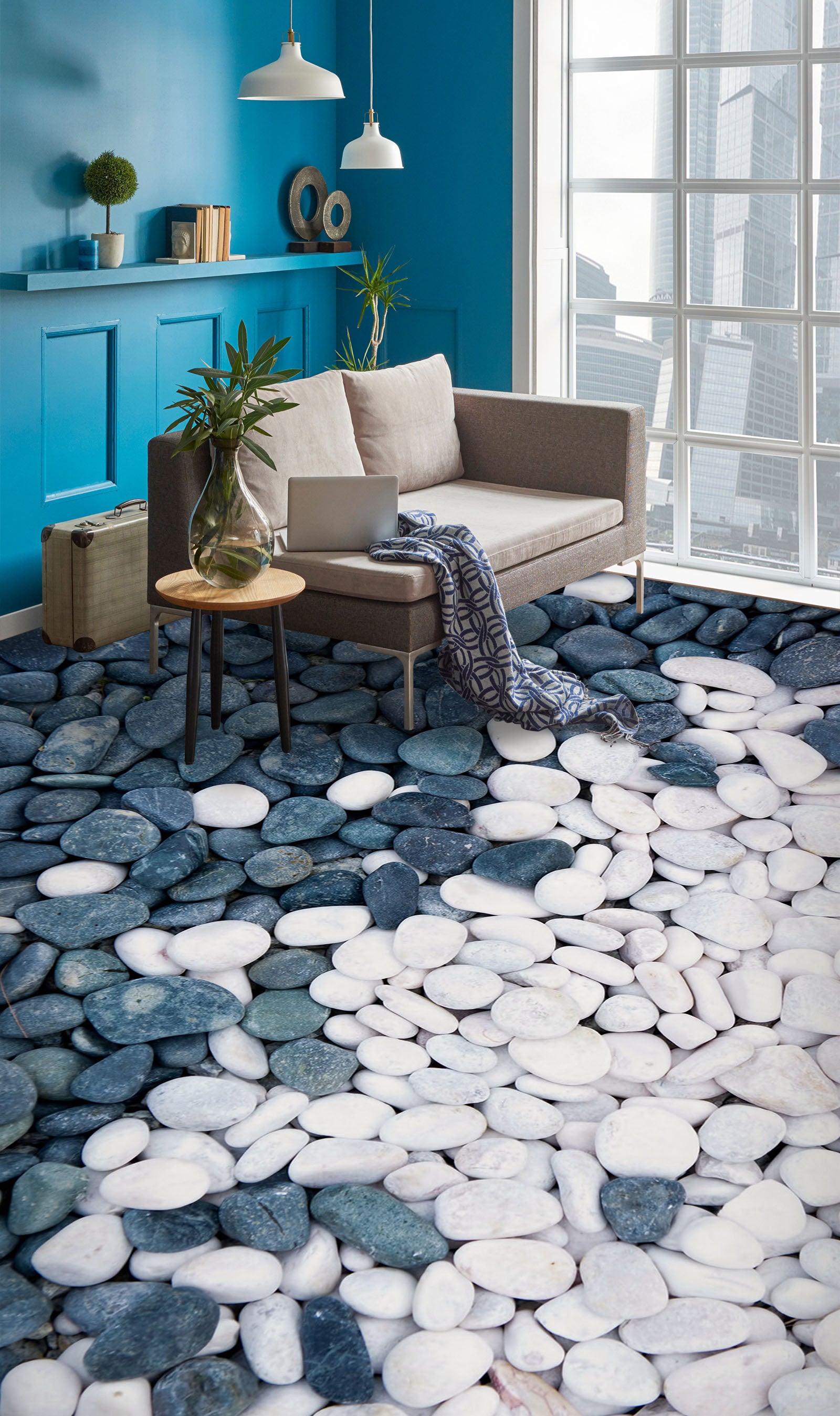 3D Blue And White Pebbles 884 Floor Mural Wallpaper Murals Rug & Mat Print Epoxy waterproof bath floor