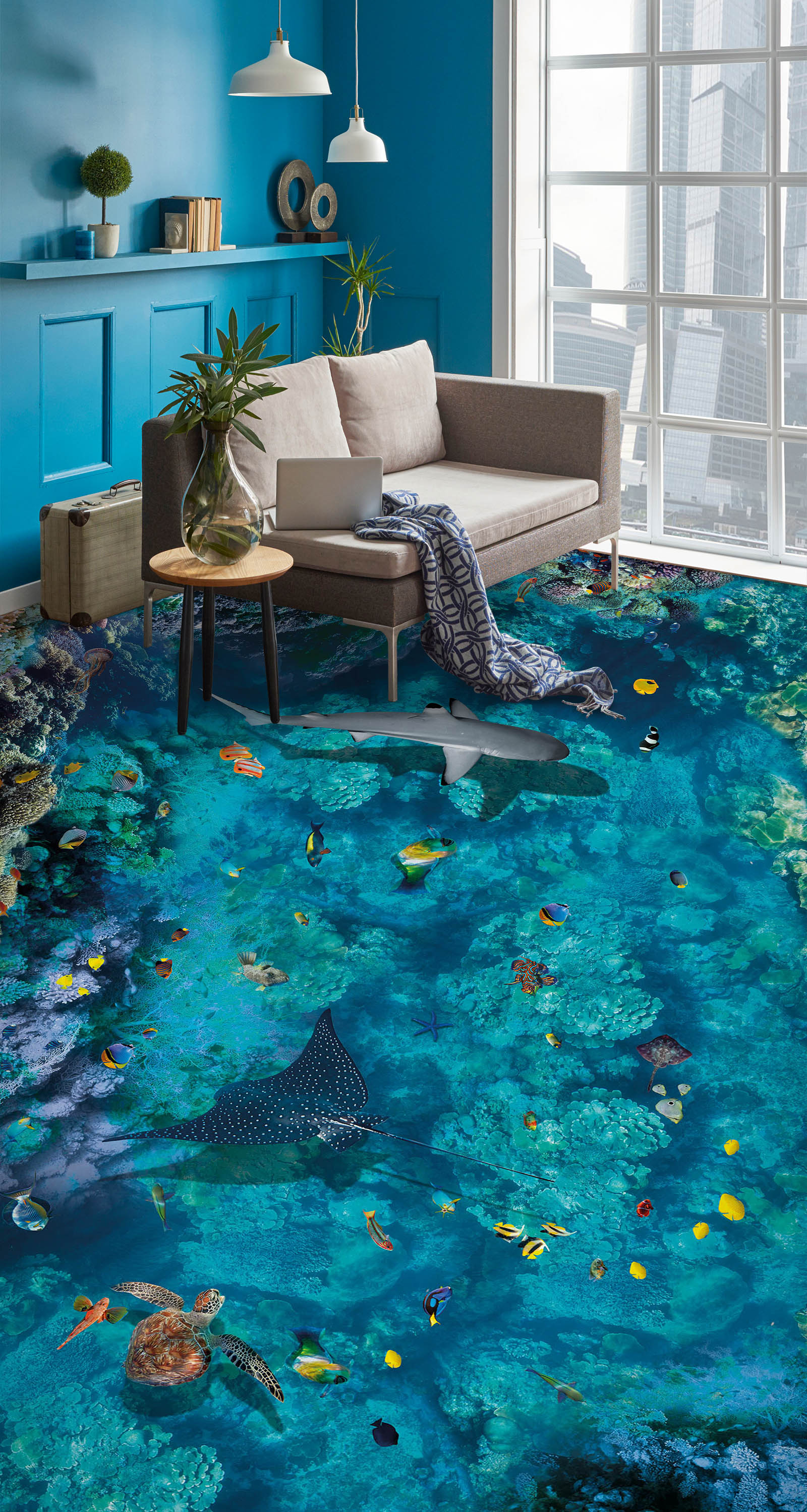 3D Blue Ocean Coral 298 Floor Mural Wallpaper Murals Rug & Mat Print Epoxy waterproof bath floor