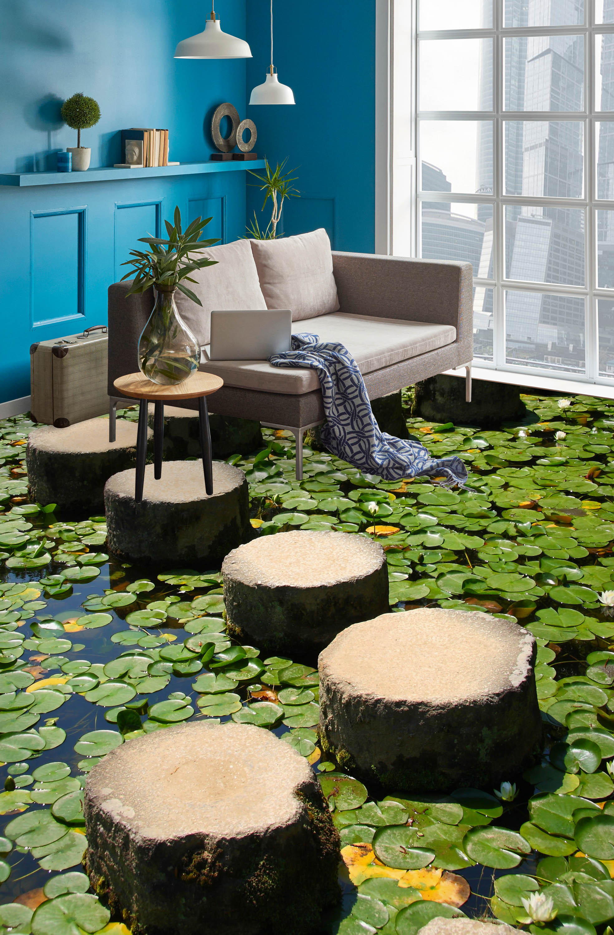 3D Duckweed And Stone Road 189 Floor Mural Wallpaper Murals Rug & Mat Print Epoxy waterproof bath floor