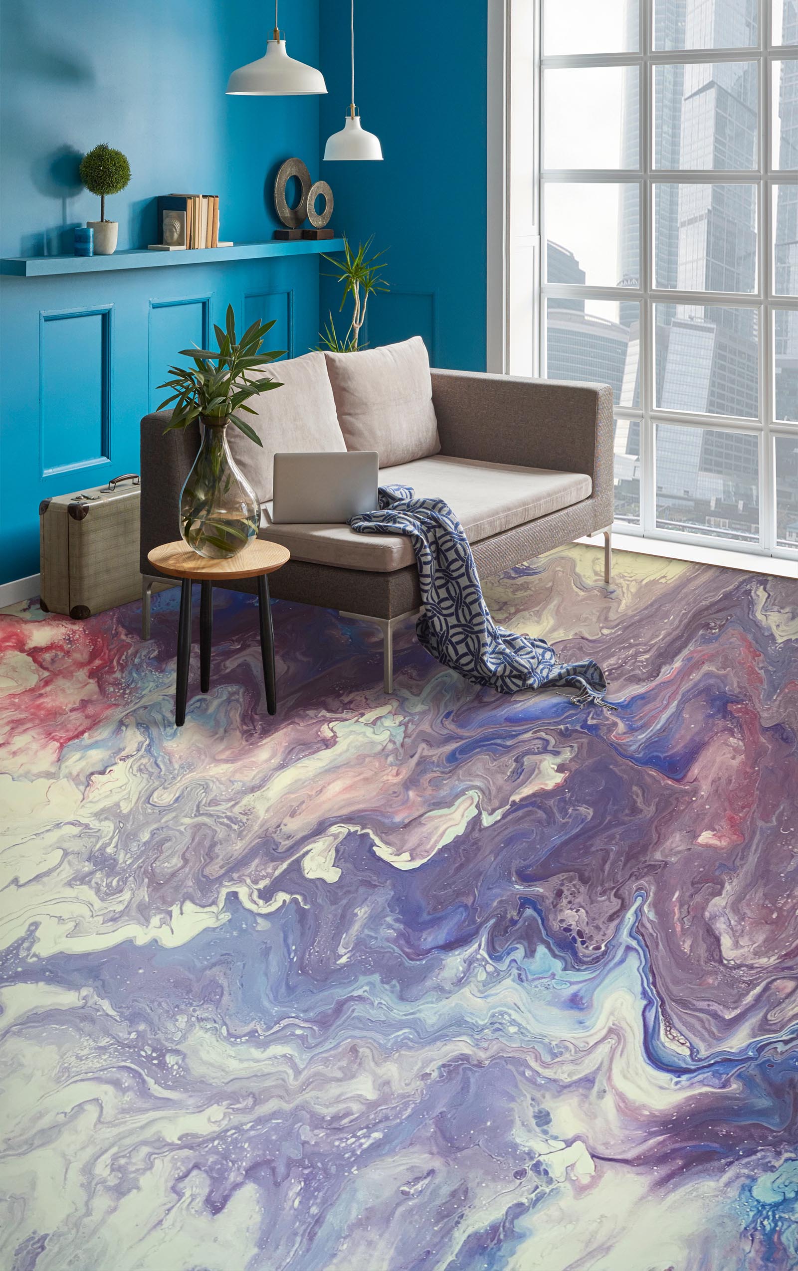3D Purple Blue Paint Texture 98204 Valerie Latrice Floor Mural Wallpaper Murals Self-Adhesive Removable Print Epoxy
