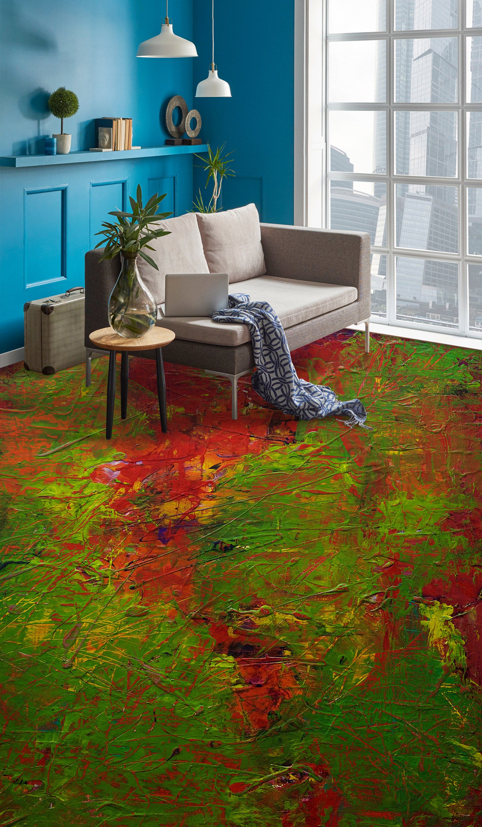 3D Green Red Pattern 9938 Allan P. Friedlander Floor Mural Wallpaper Murals Self-Adhesive Removable Print Epoxy