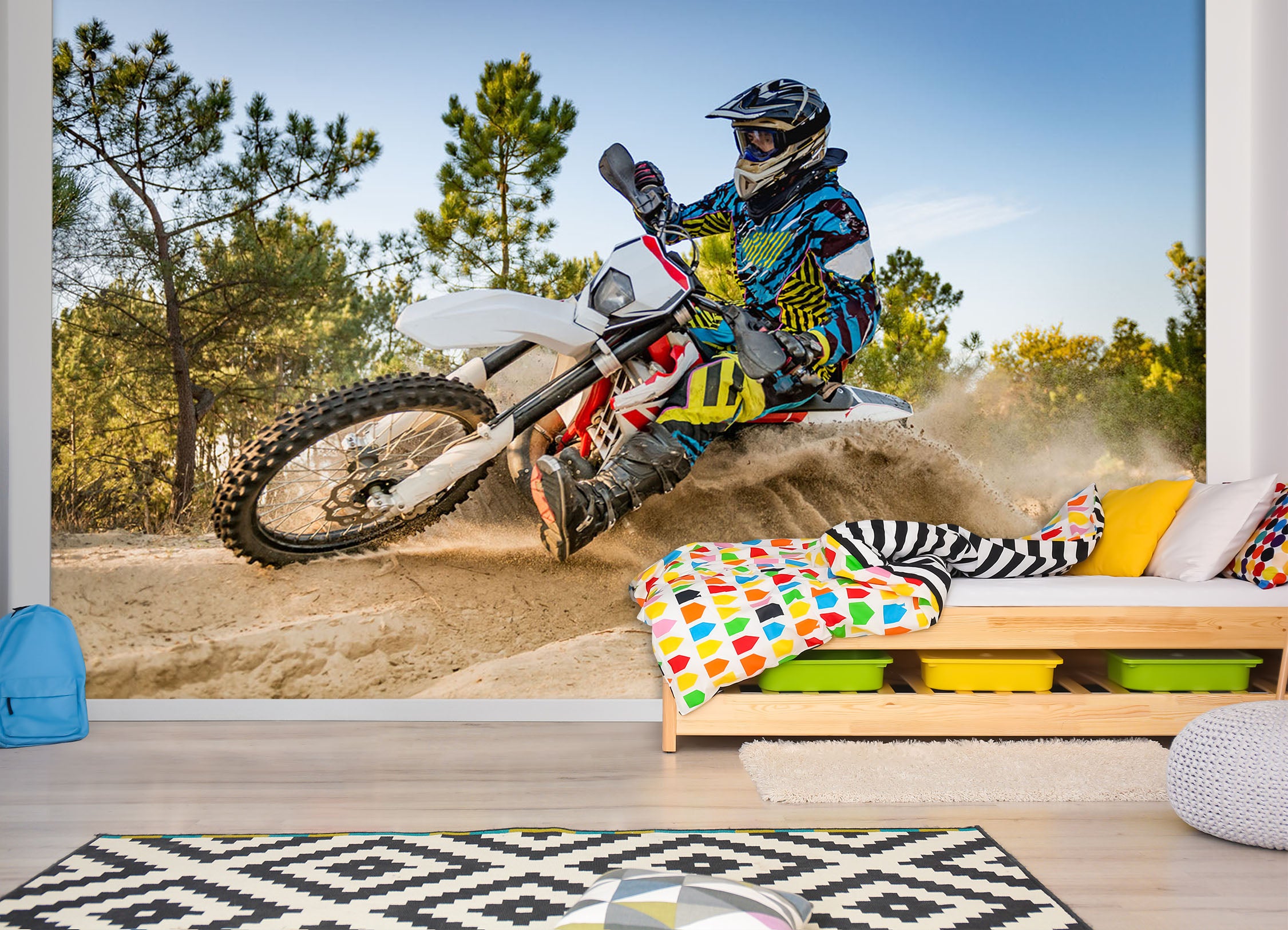 3D Parachuting Motorcycle 004 Vehicle Wall Murals