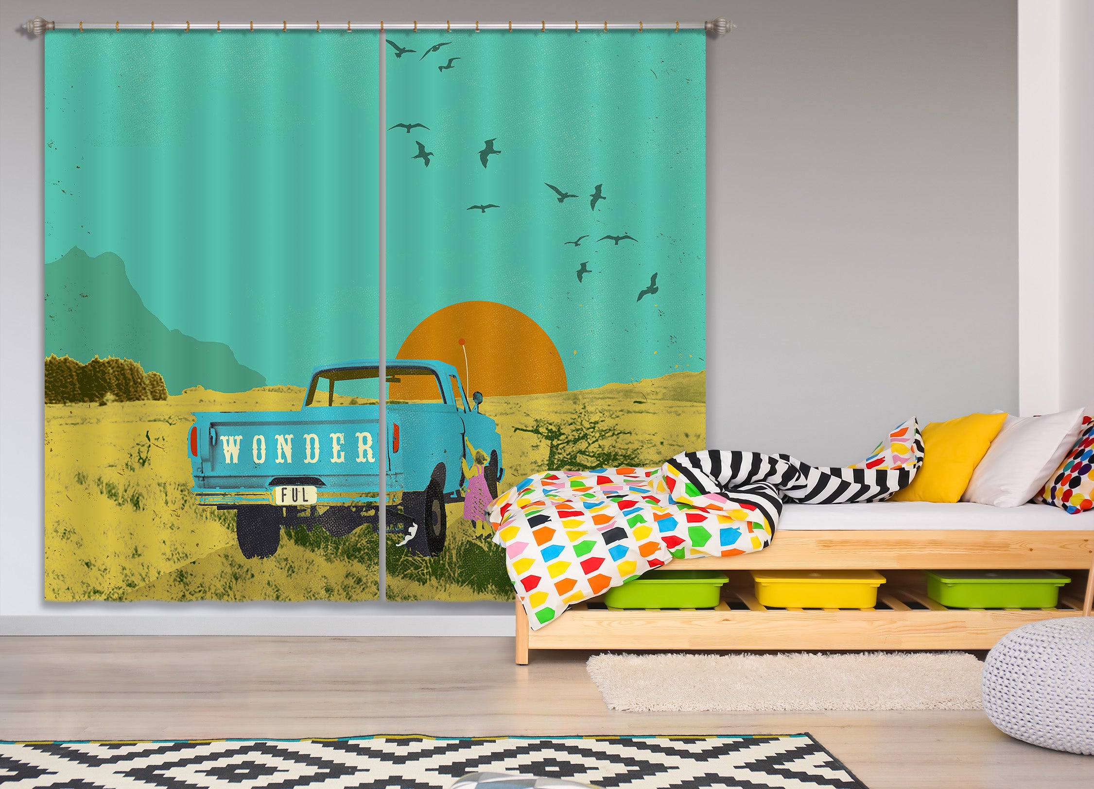 3D Prairie Truck 059 Showdeer Curtain Curtains Drapes