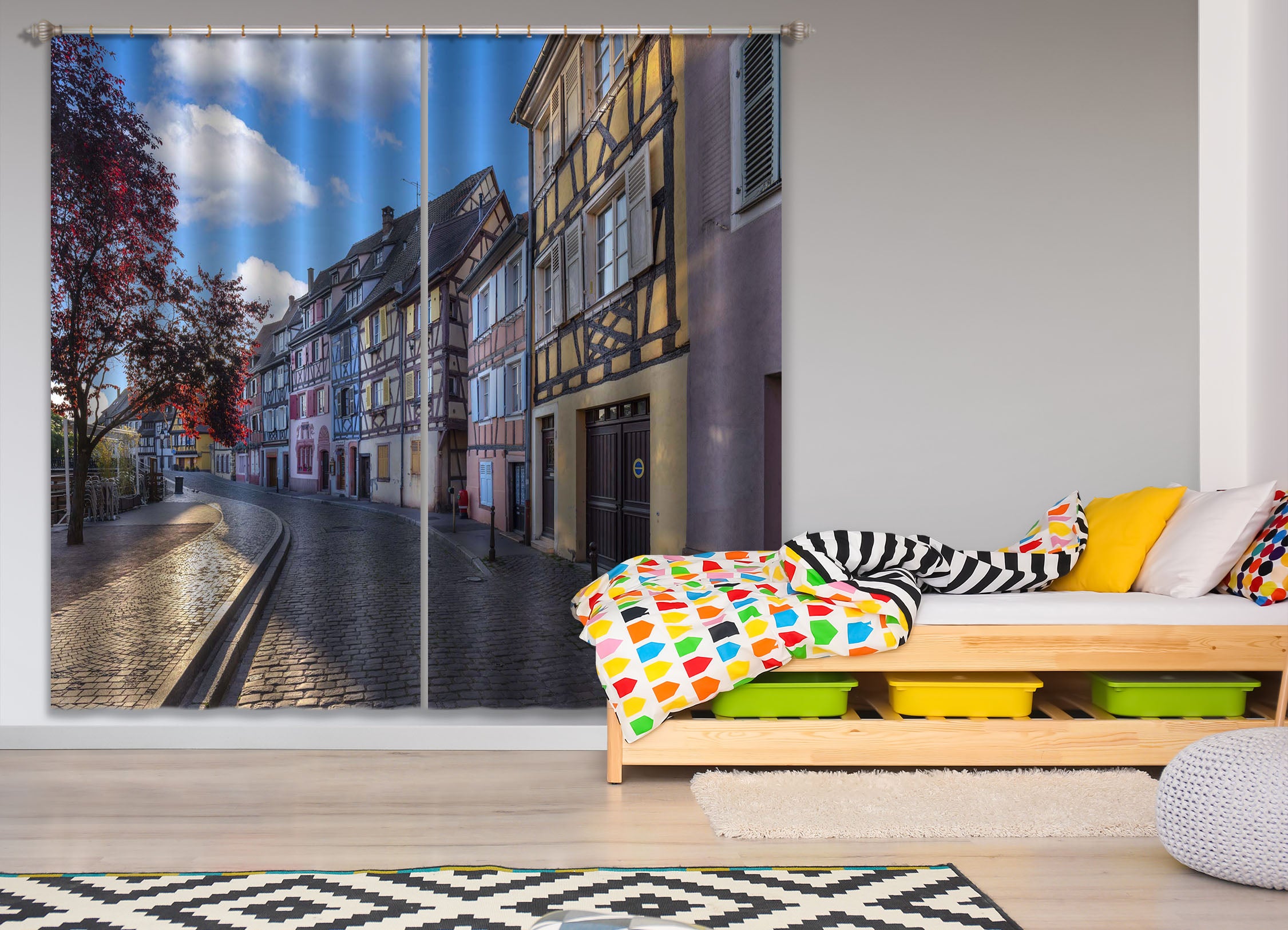 3D Sunny Street 060 Marco Carmassi Curtain Curtains Drapes