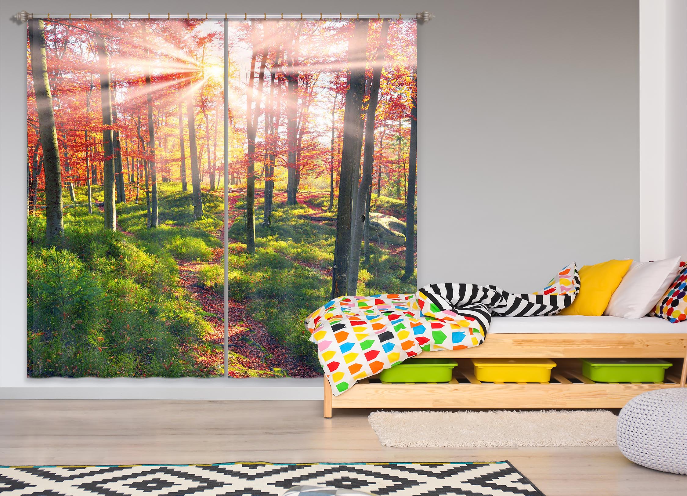 3D Sunny Forest 830 Curtains Drapes