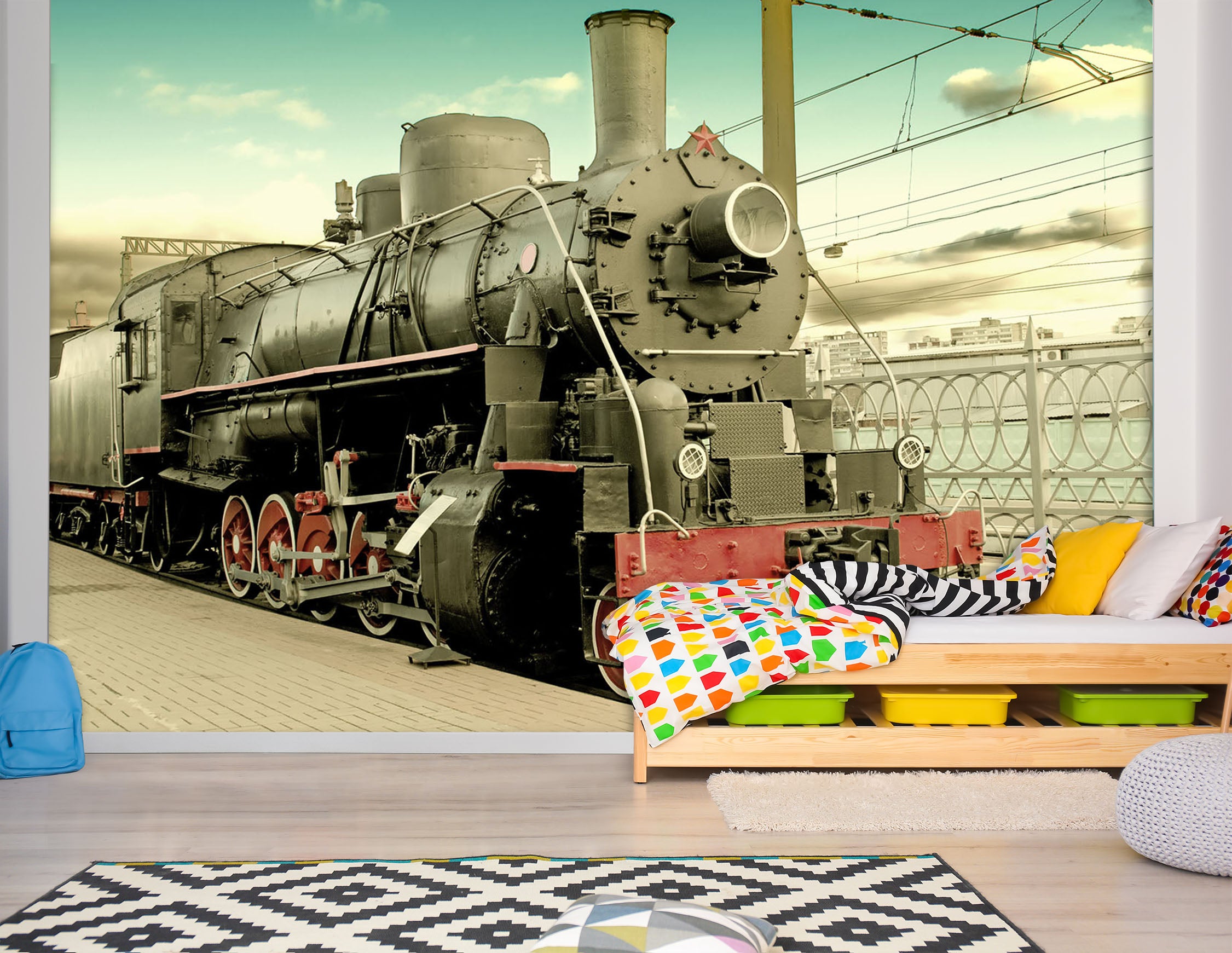 3D Black Train 161 Vehicle Wall Murals