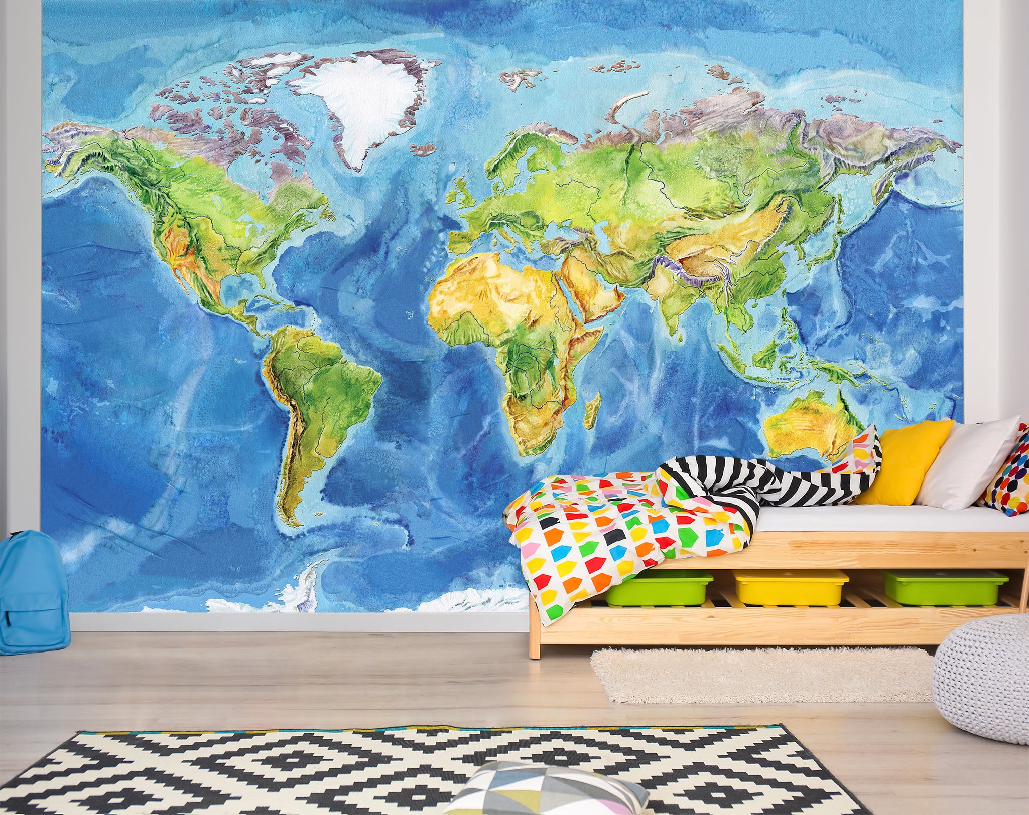3D Oasis Sea 2135 World Map Wall Murals