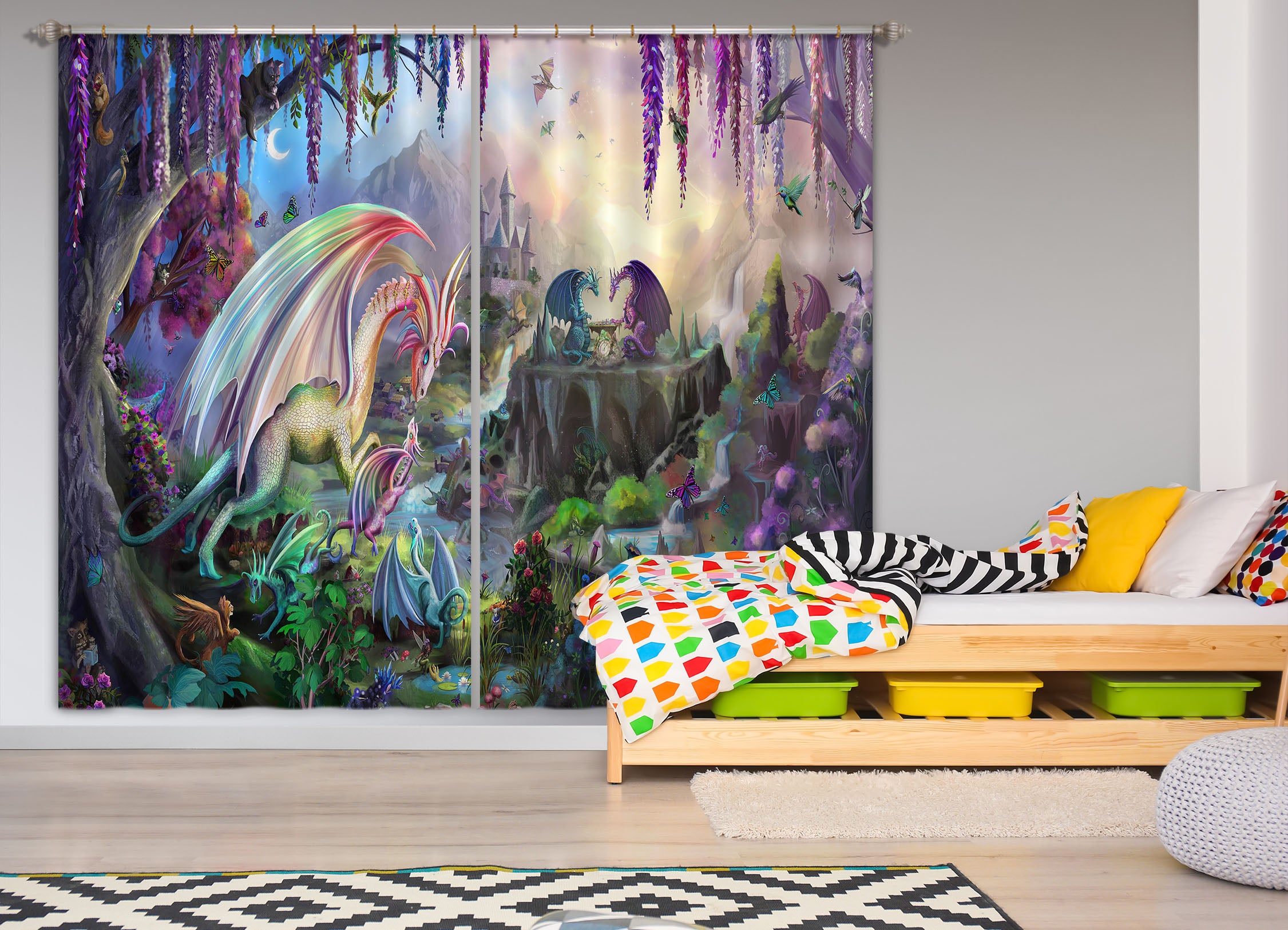 3D Valley Dragon 111 Rose Catherine Khan Curtain Curtains Drapes