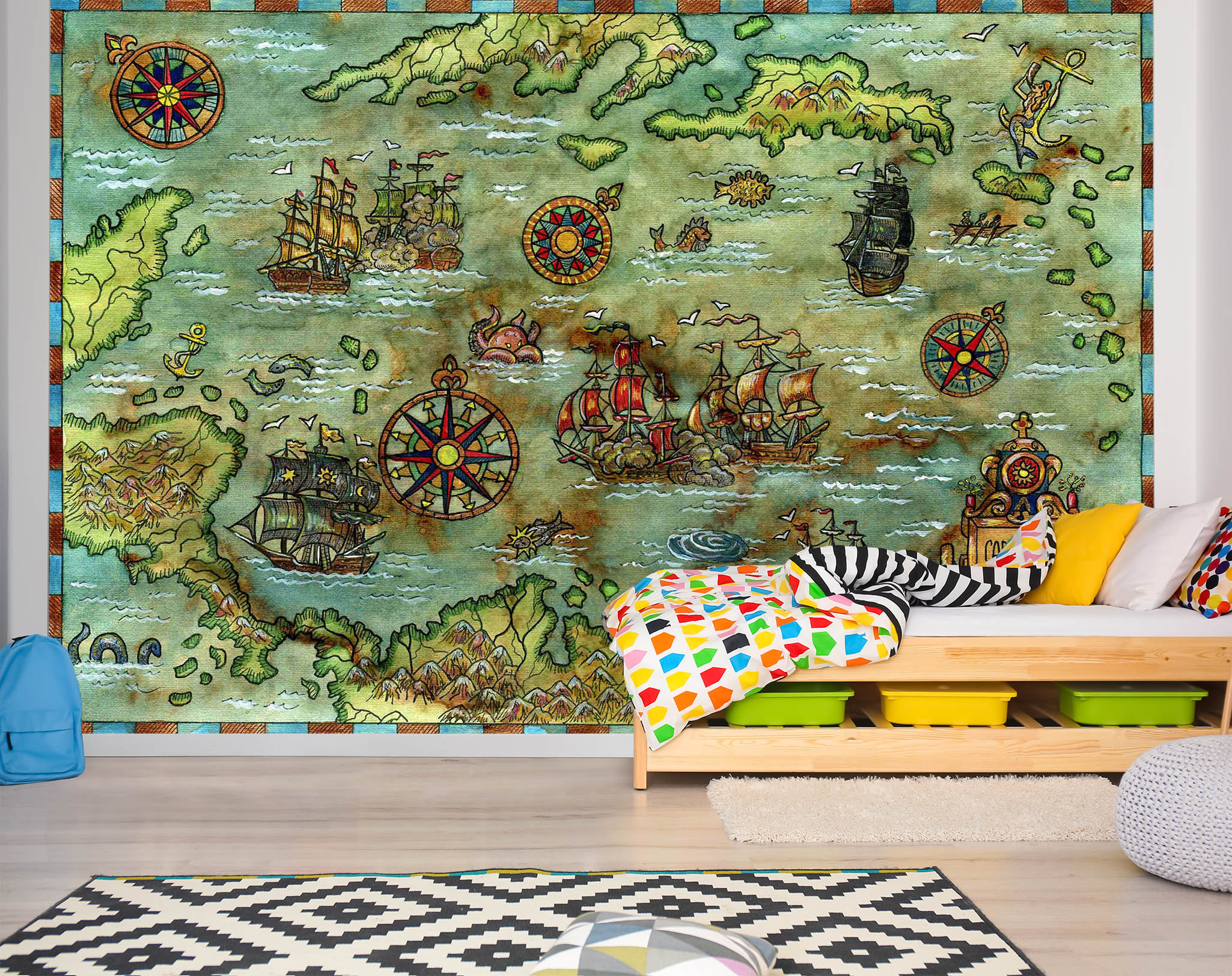 3D Island Windmill 2134 World Map Wall Murals