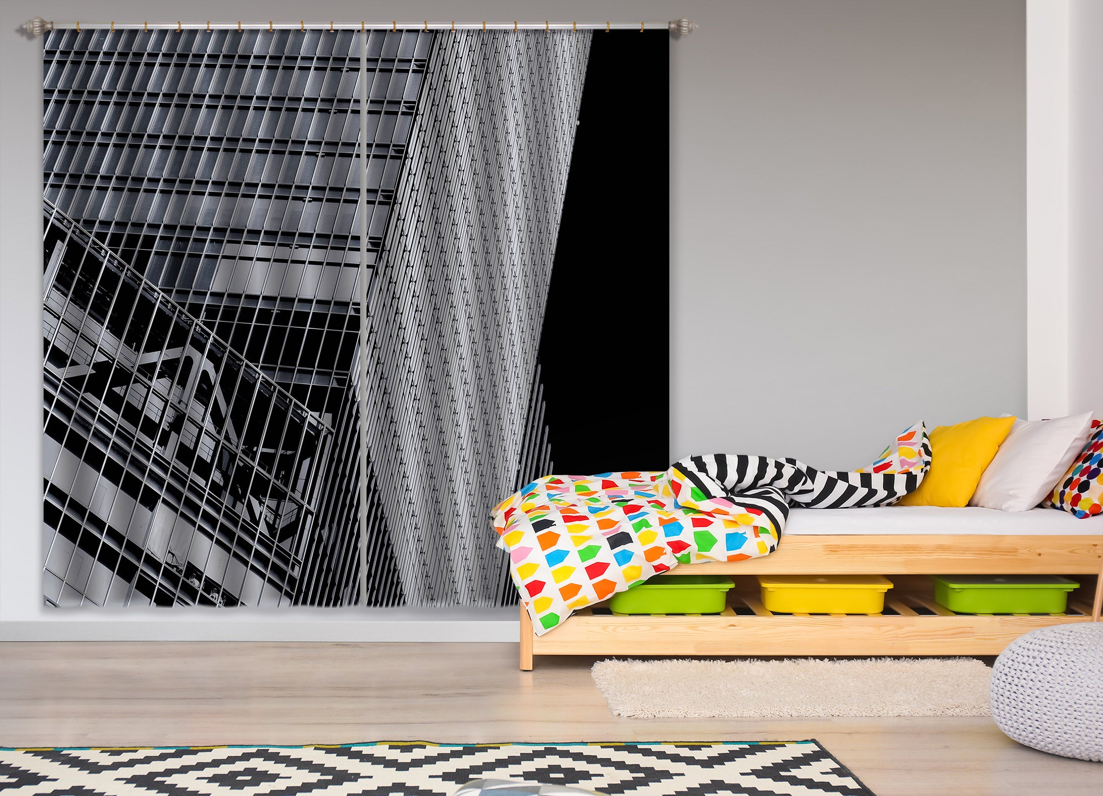 3D Dangerous Building 048 Noirblanc777 Curtain Curtains Drapes