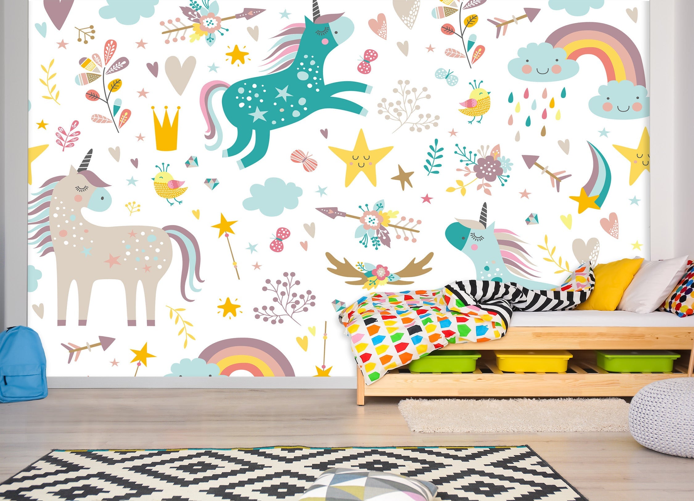 3D Rainbow Unicorn 043 Wall Murals Wallpaper AJ Wallpaper 2