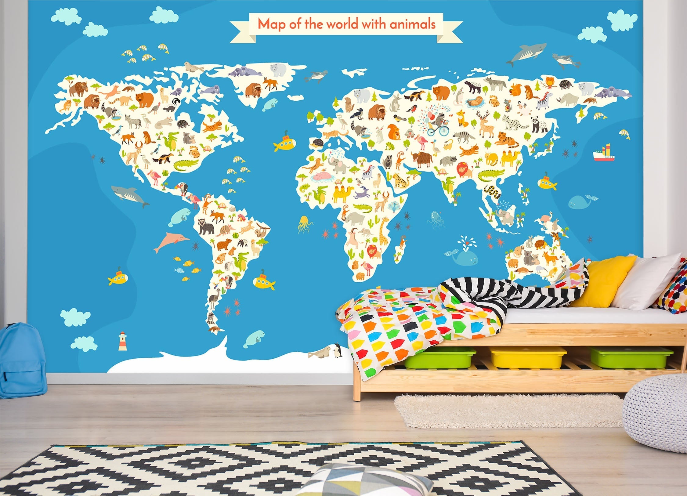 3D Cute World Map 037 Wall Murals Wallpaper AJ Wallpaper 2