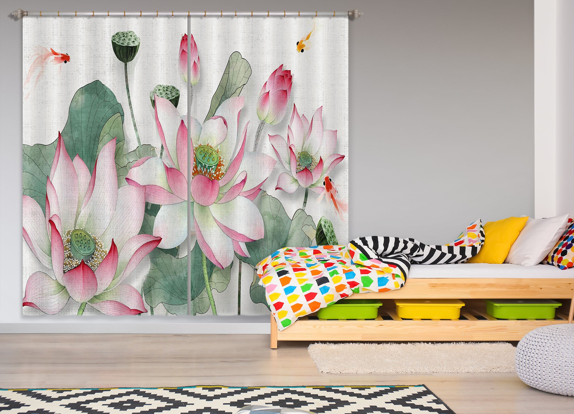 3D Lotus Flower 854 Curtains Drapes