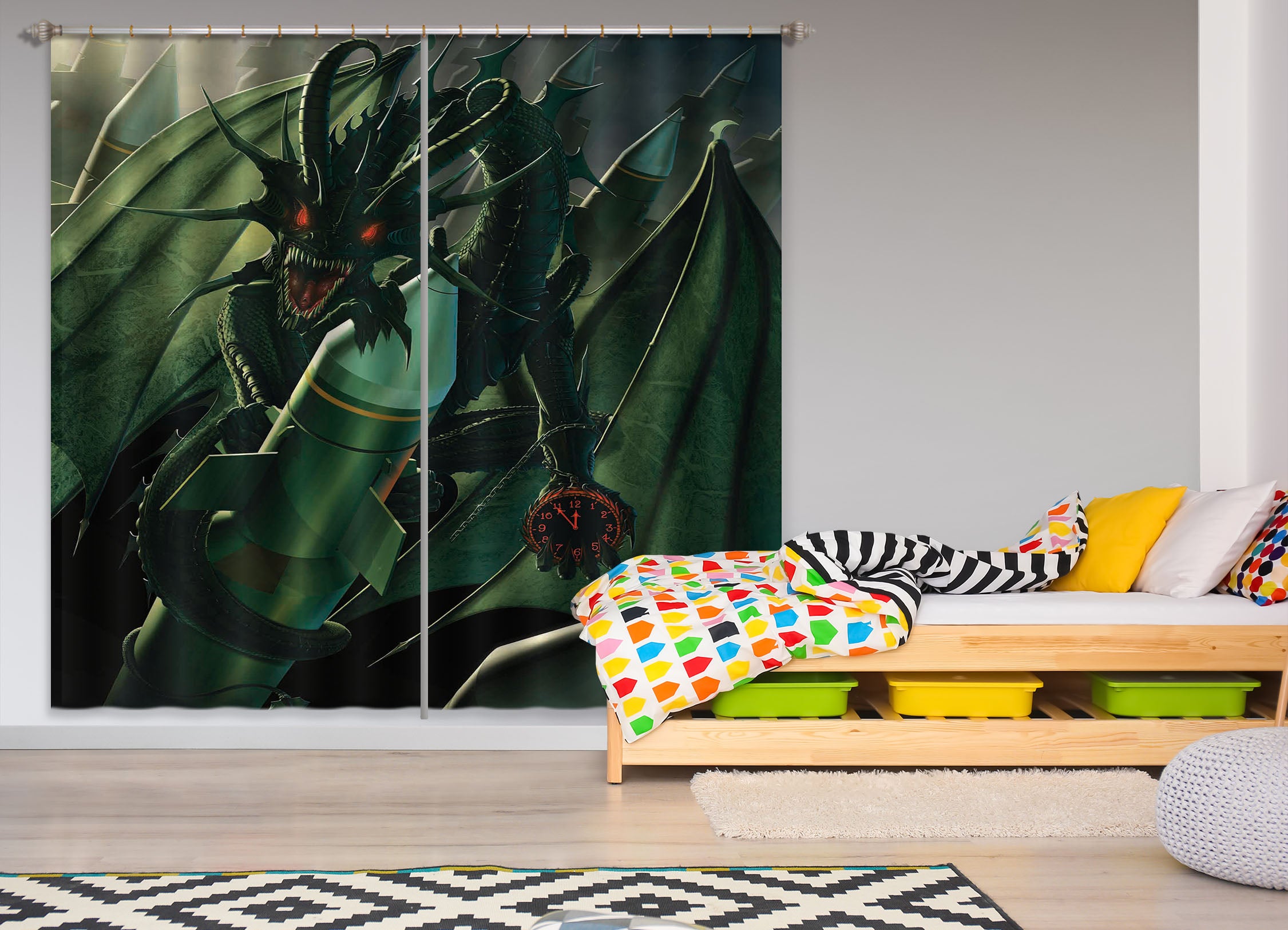 3D Doom Dragon 032 Vincent Hie Curtain Curtains Drapes