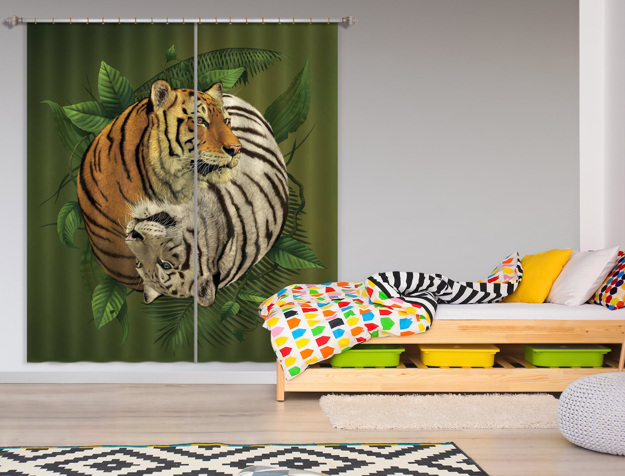 3D Tiger Yin Yang 080 Vincent Hie Curtain Curtains Drapes
