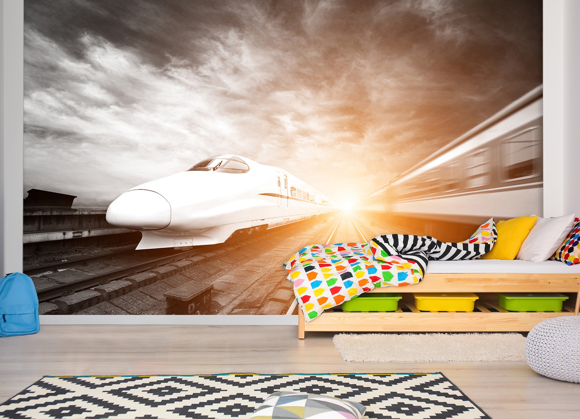 3D Sunset Train 172 Vehicle Wall Murals